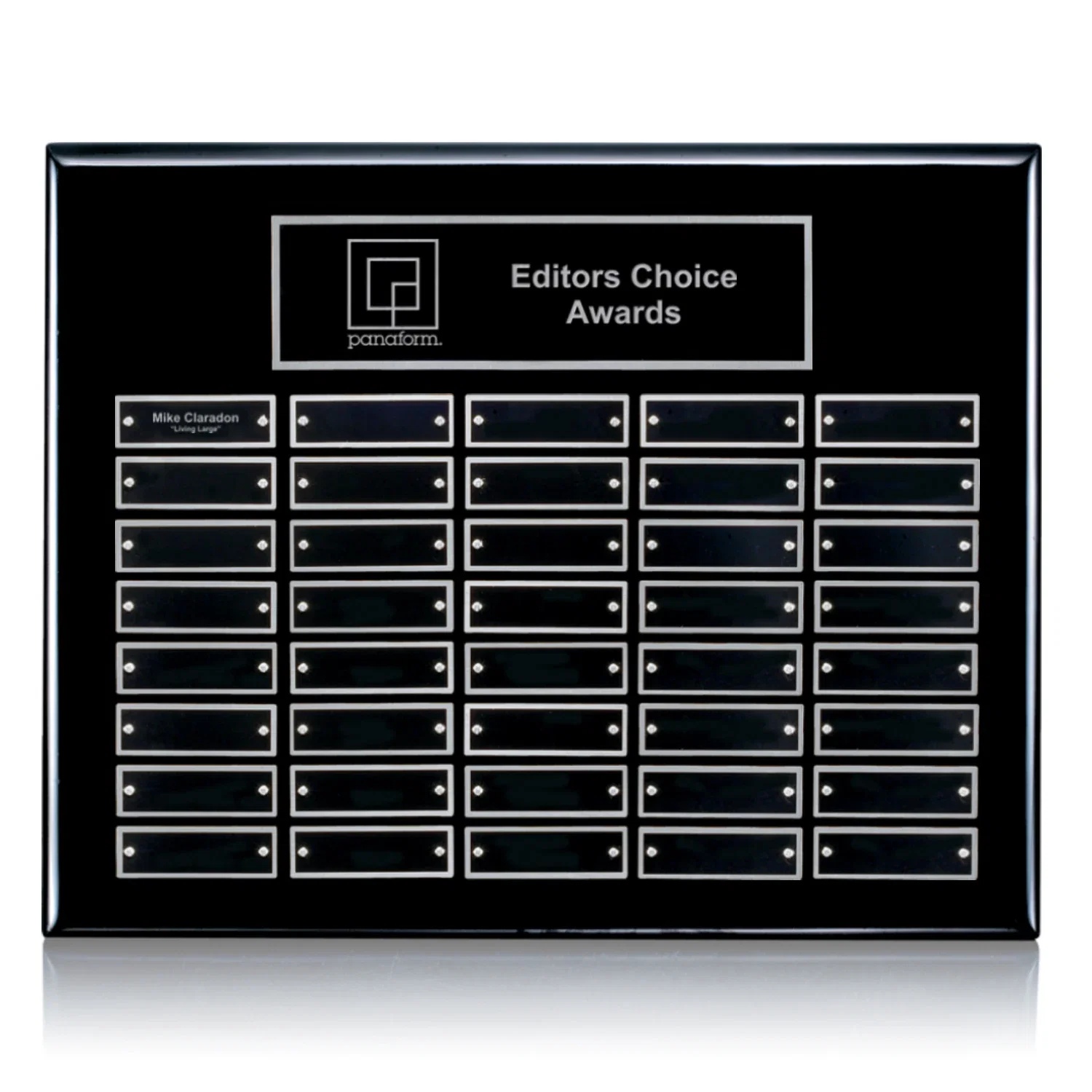 Custom Piano Finish Perpetual Plaque With Wide Shallow Header Plate for dealer and partner awards