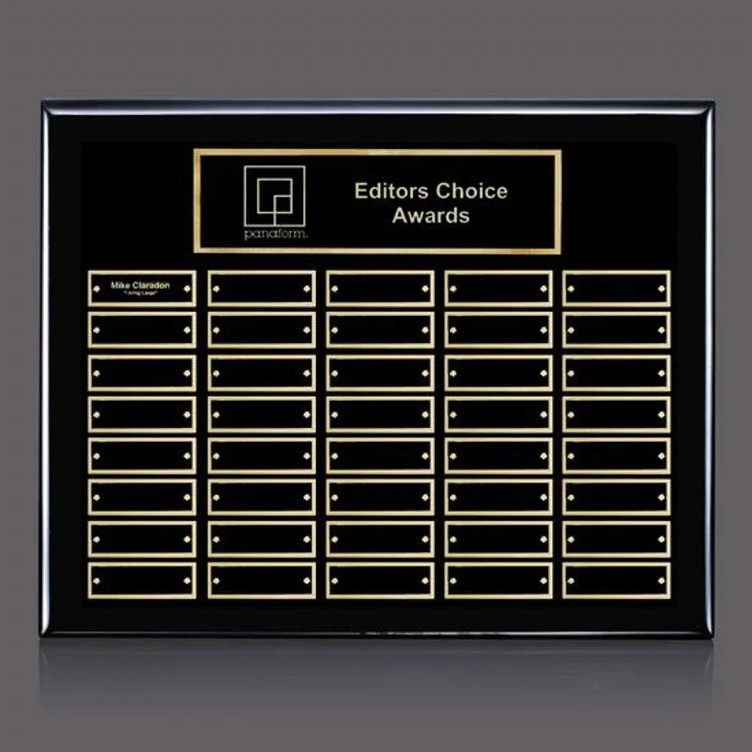 Personalized Piano Finish Perpetual Plaque With Wide Shallow Header Plate for service anniversary gifts