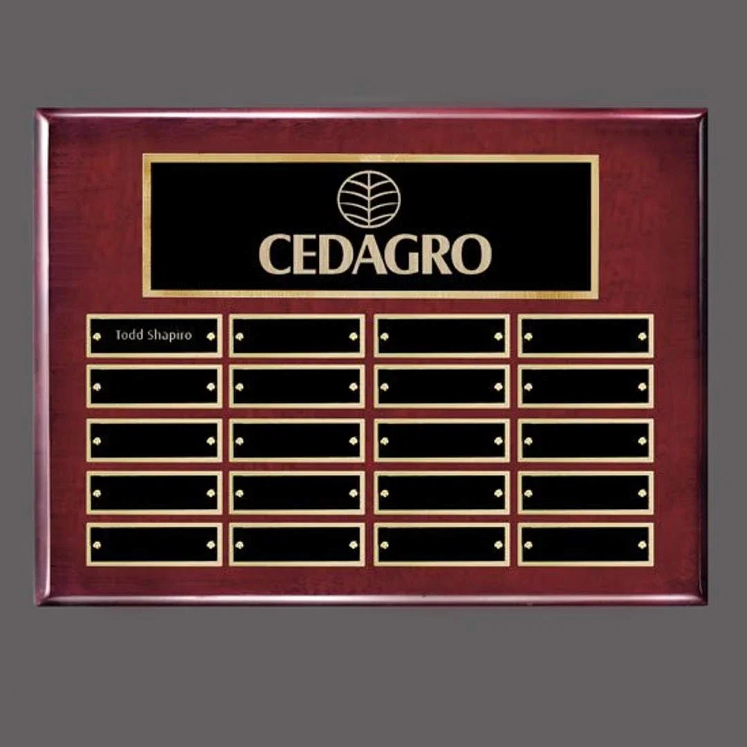 Custom Piano Finish Perpetual Plaque With Wide Shallow Header Plate for corporate award ceremonies