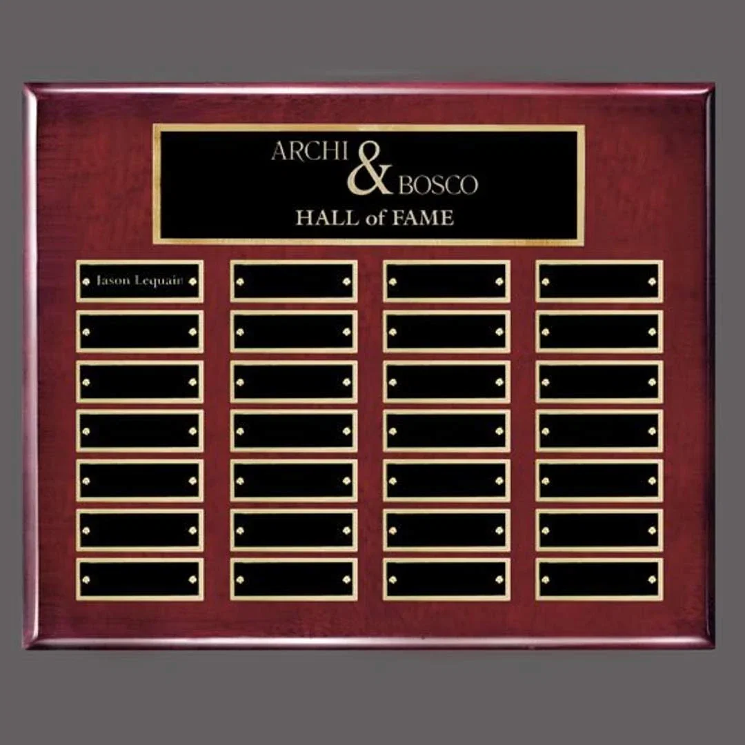 Custom Piano Finish Perpetual Plaque With Wide Shallow Header Plate for service anniversary gifts
