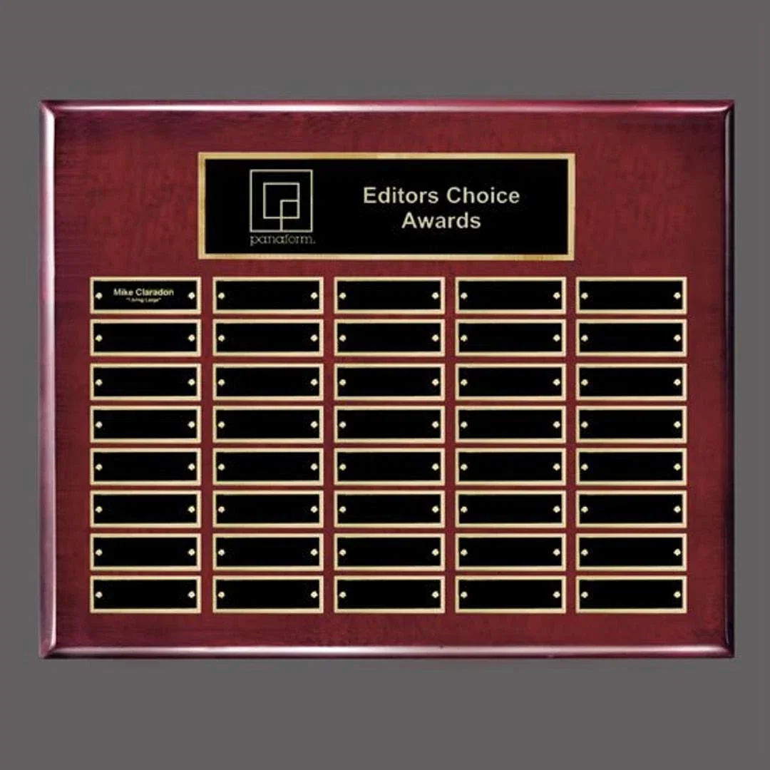 Custom Piano Finish Perpetual Plaque With Wide Shallow Header Plate for sales achievement awards