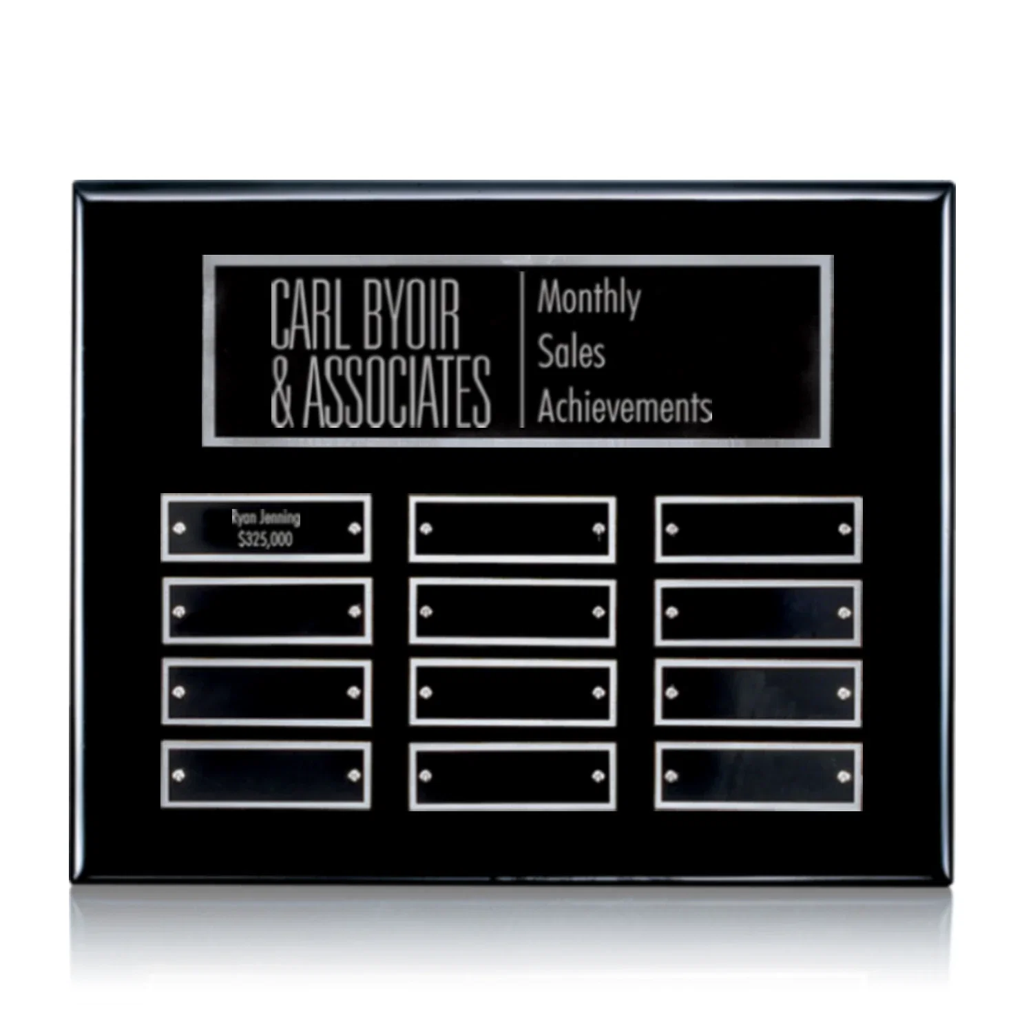 Custom Piano Finish Perpetual Plaque With Wide Shallow Header Plate for graduation ceremonies