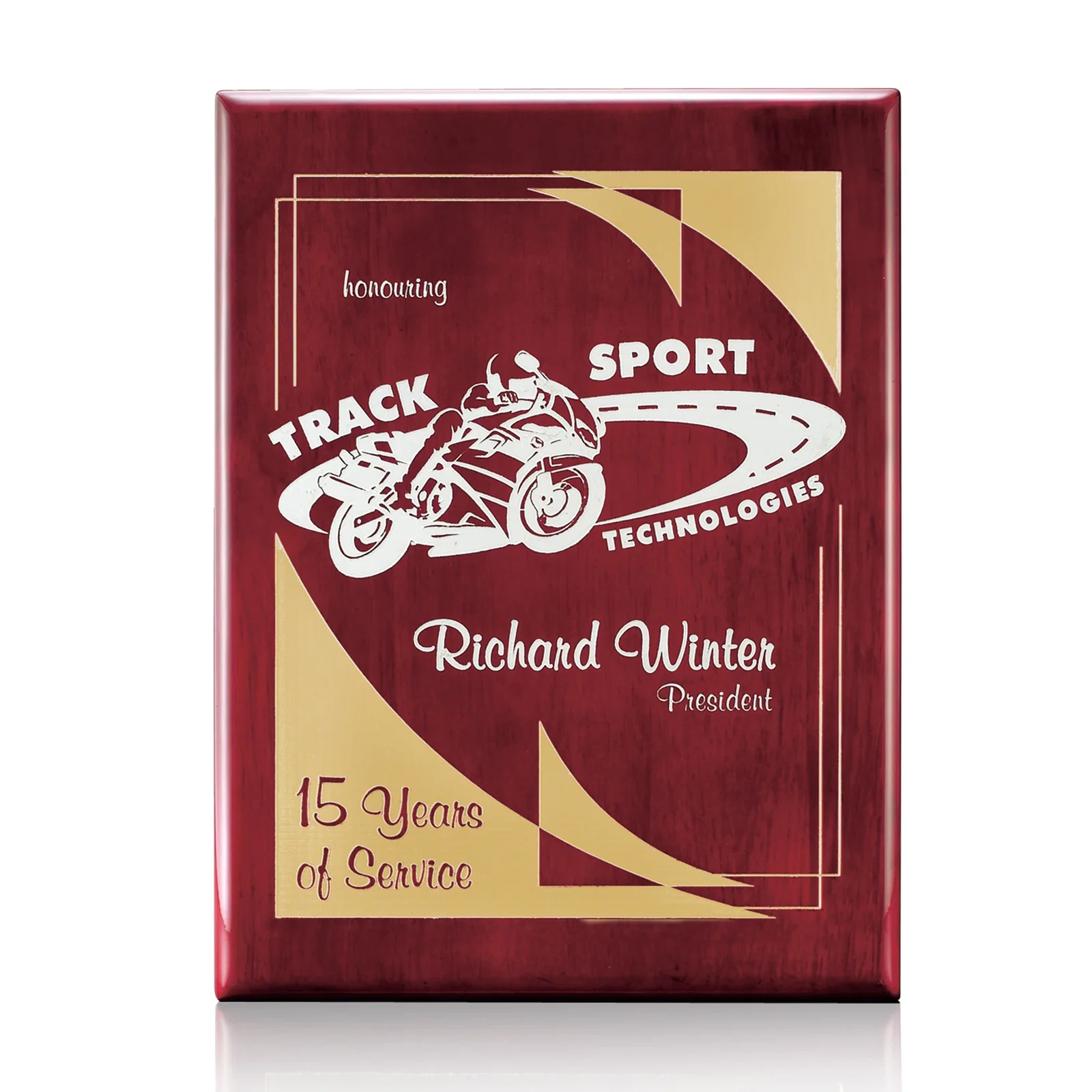 Custom Black piano finish plaque, gloss lacquer not matte wood for dealer and partner awards