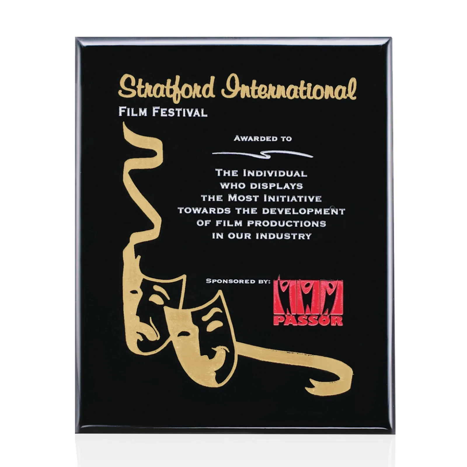 Custom Black piano finish plaque, gloss lacquer not matte wood for sales achievement awards