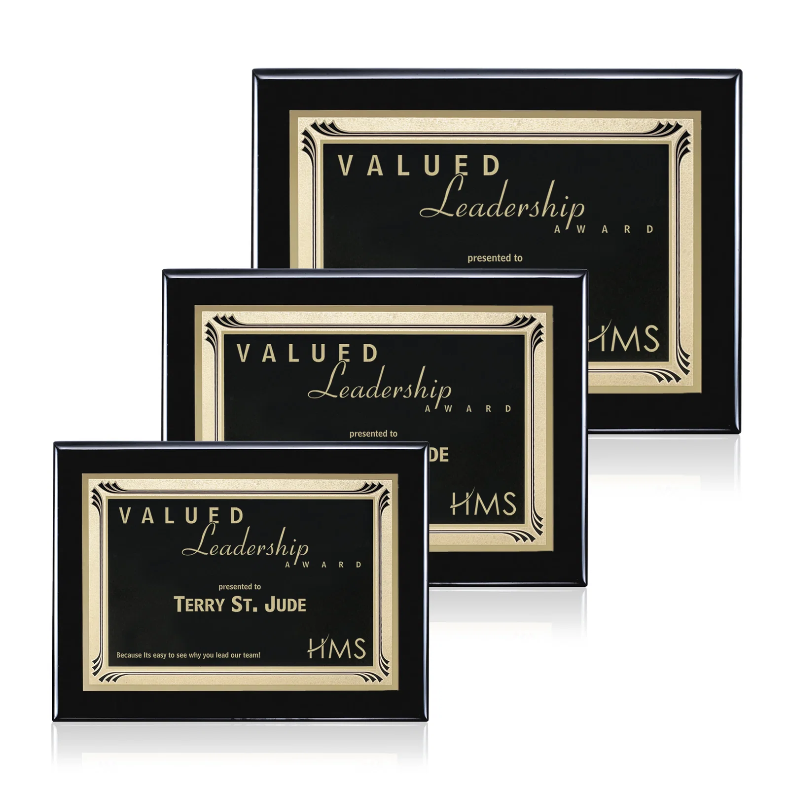 Custom Black Piano Finish Plaque with Gold-Bordered Burgundy Plate for service anniversary gifts