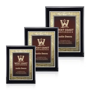 Piano Finish Plaque in Black, Burgundy, or Blue with Gold Border