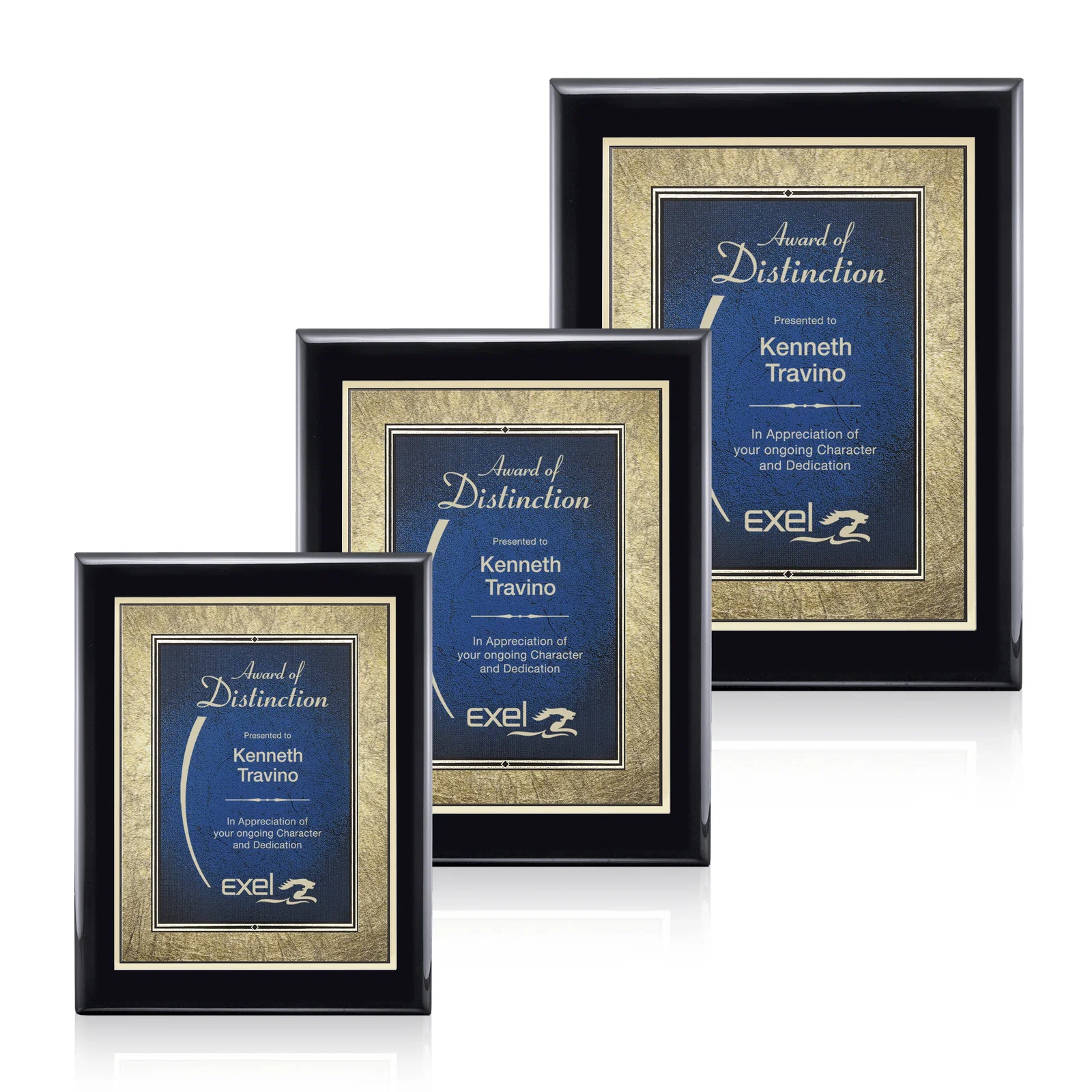 Custom Piano Finish Plaque in Black, Burgundy, or Blue with Gold Border for retirement presentations