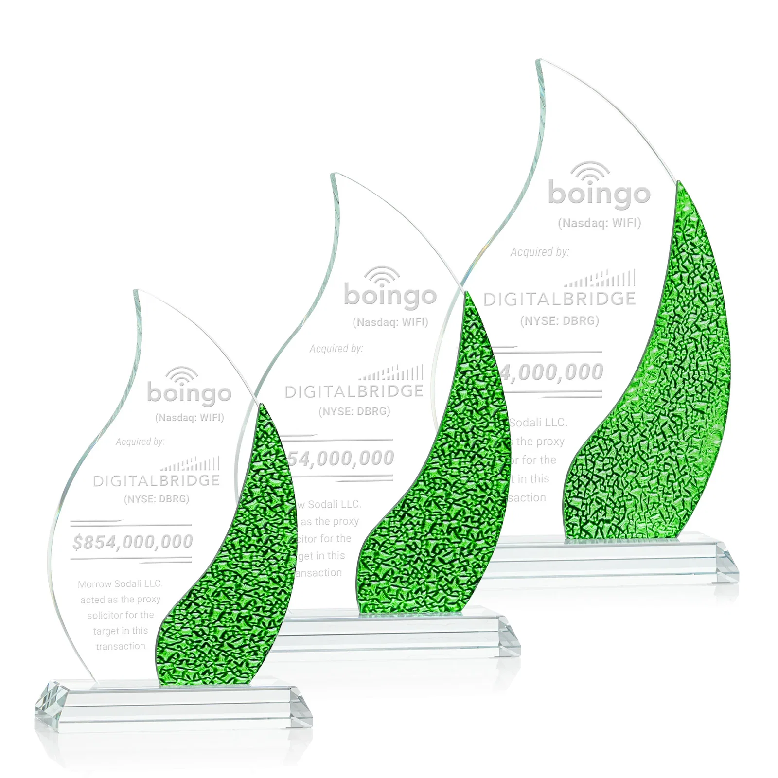 Custom Starfire Crystal Flame Award with a Stained-Glass Side Texture for employee recognition