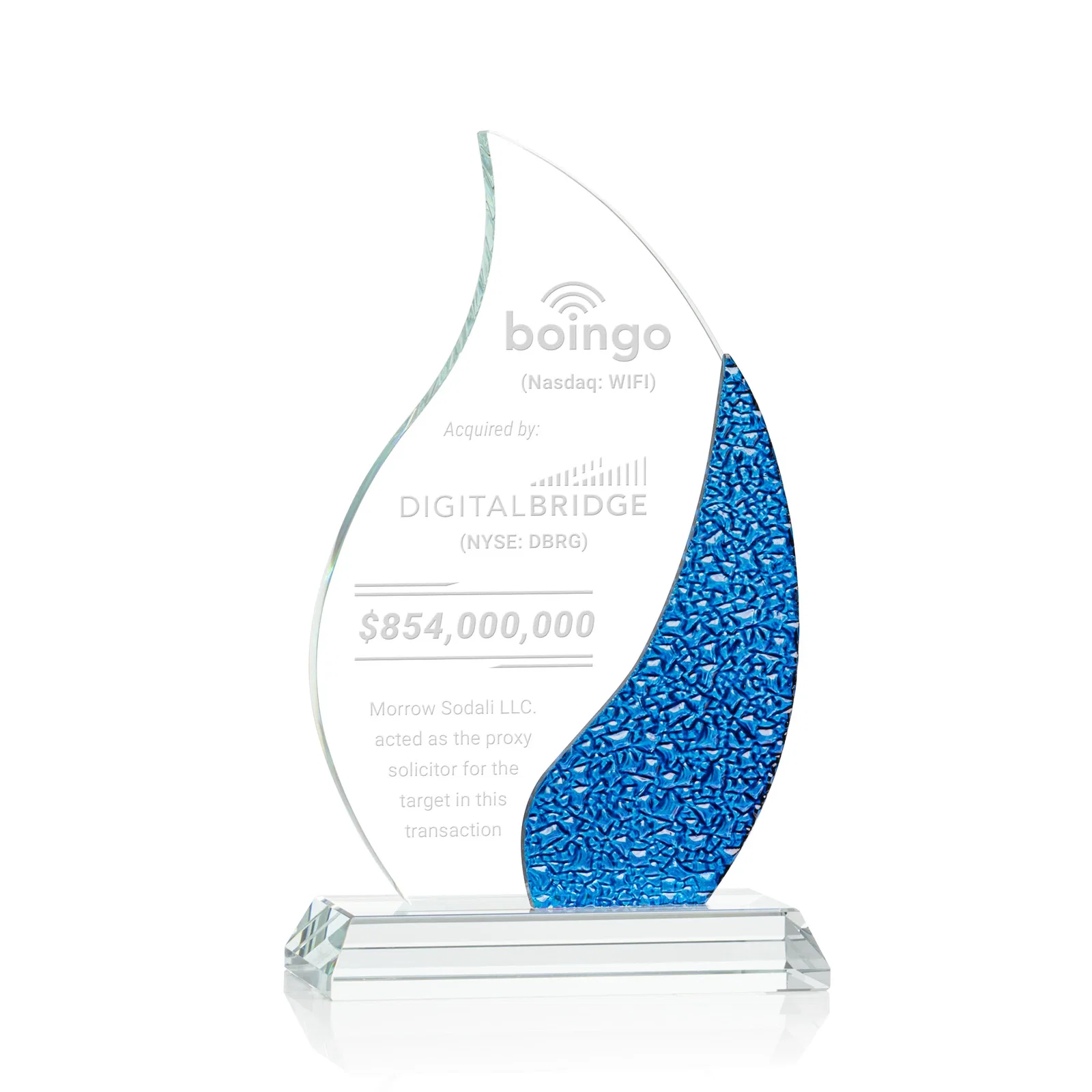 Custom Starfire Crystal Flame Award with a Stained-Glass Side Texture for volunteer appreciation