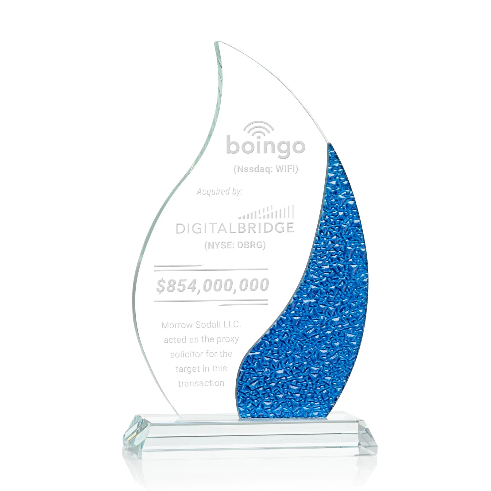 Custom Starfire Crystal Flame Award with a Stained-Glass Side Texture for dealer and partner awards