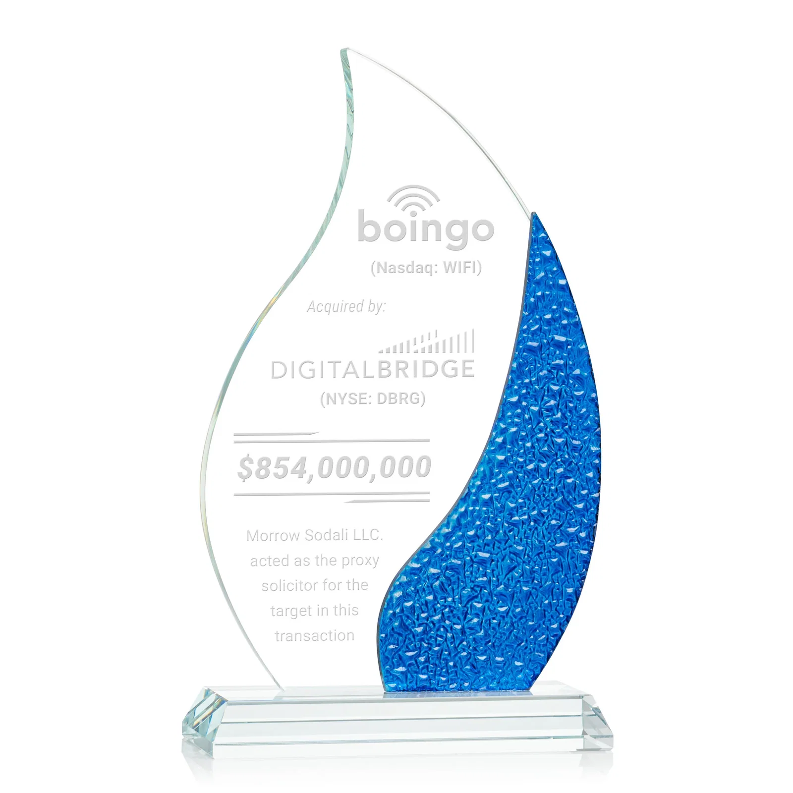 Custom Starfire Crystal Flame Award with a Stained-Glass Side Texture for company anniversary events