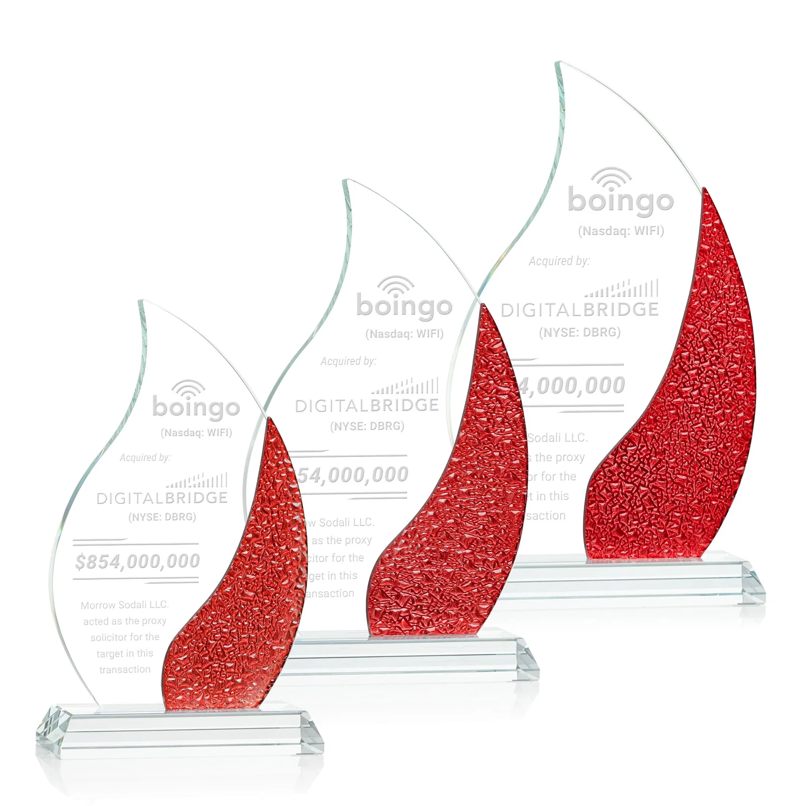Personalized Starfire Crystal Flame Award with a Stained-Glass Side Texture for employee recognition