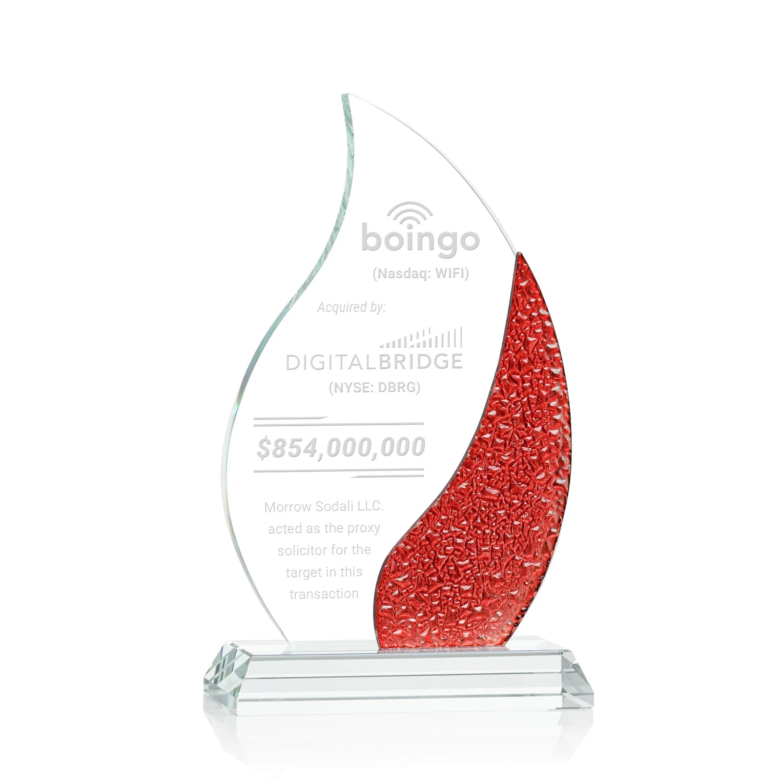 Personalized Starfire Crystal Flame Award with a Stained-Glass Side Texture for corporate award ceremonies