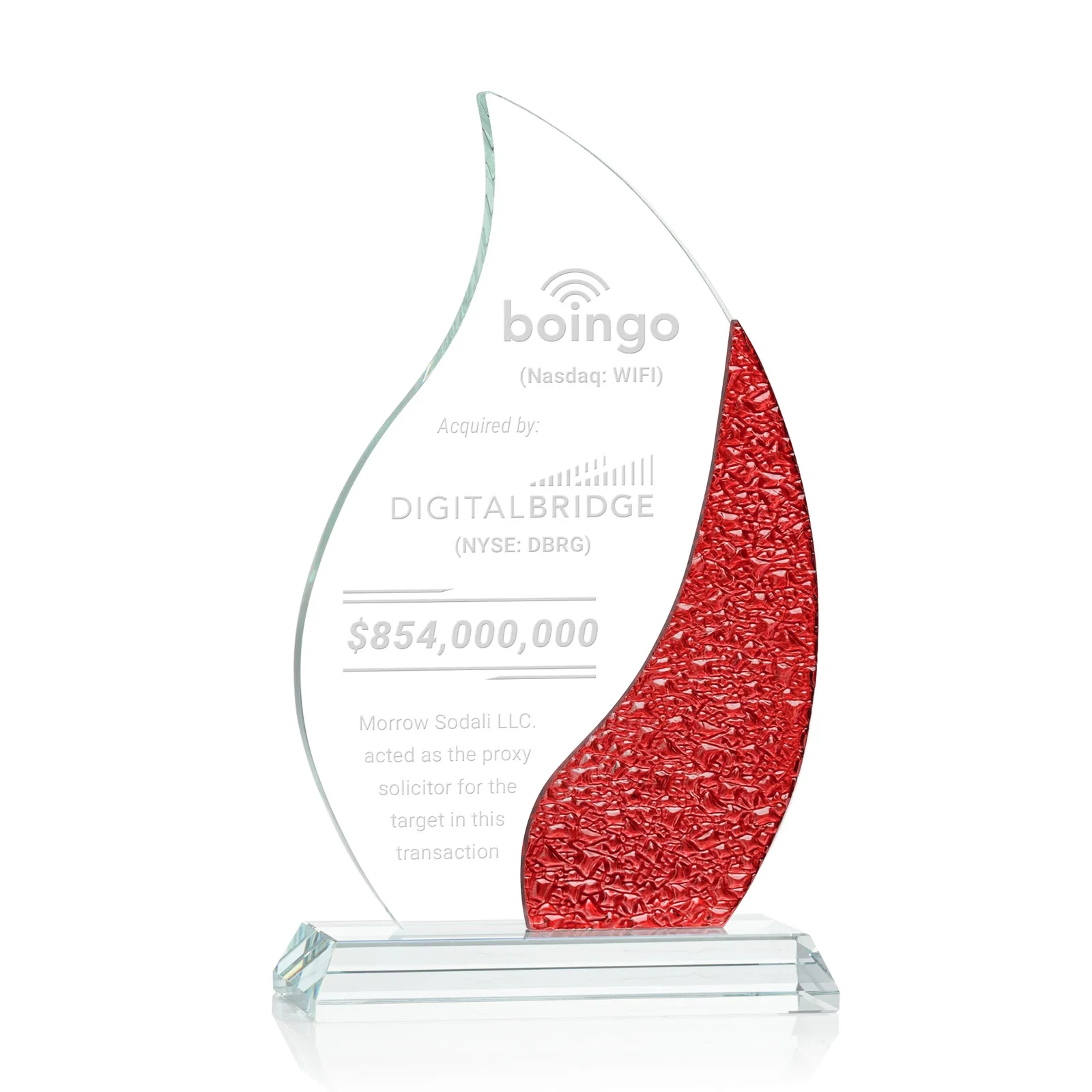 Personalized Starfire Crystal Flame Award with a Stained-Glass Side Texture for service anniversary gifts