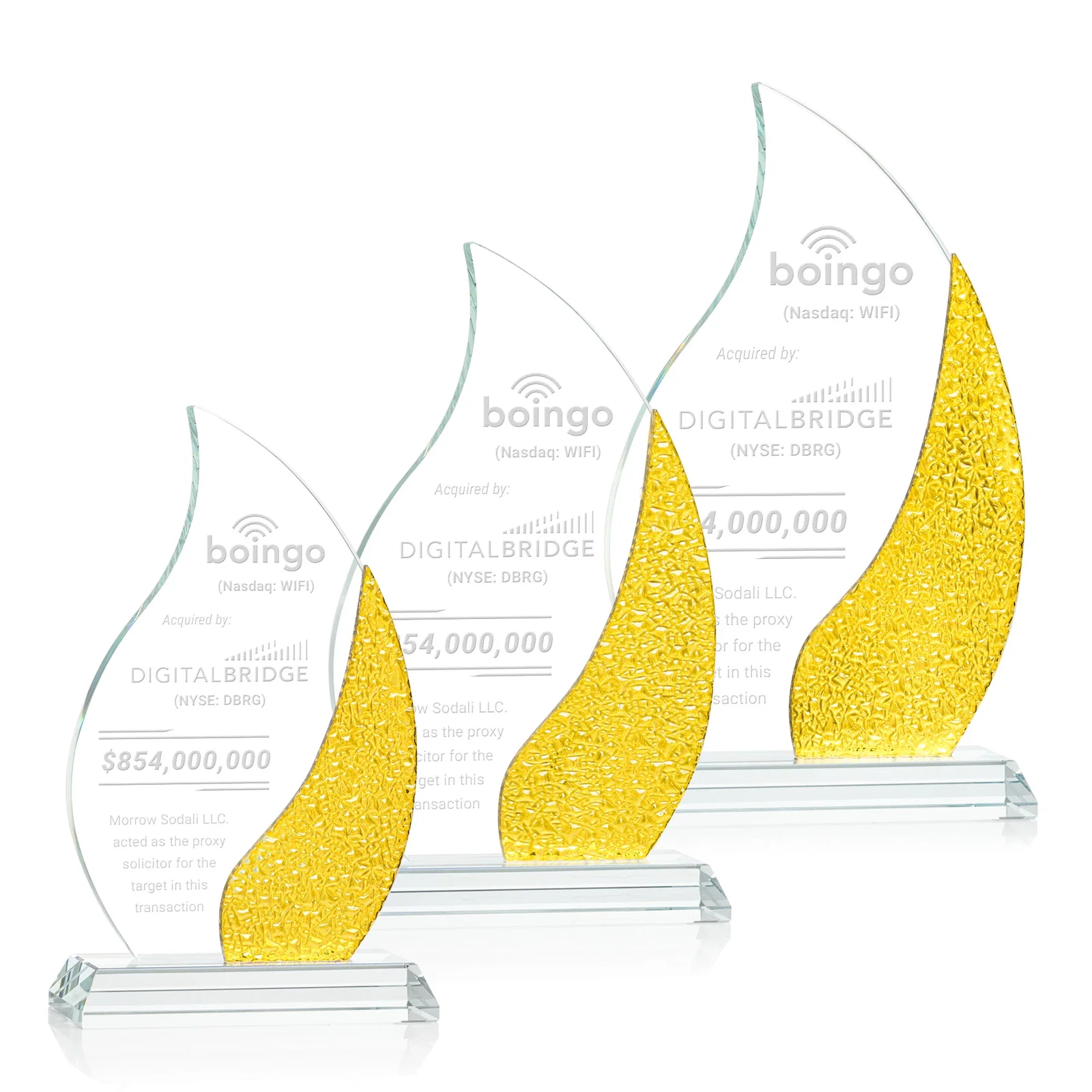 Personalized Starfire Crystal Flame Award with a Stained-Glass Side Texture for retirement presentations