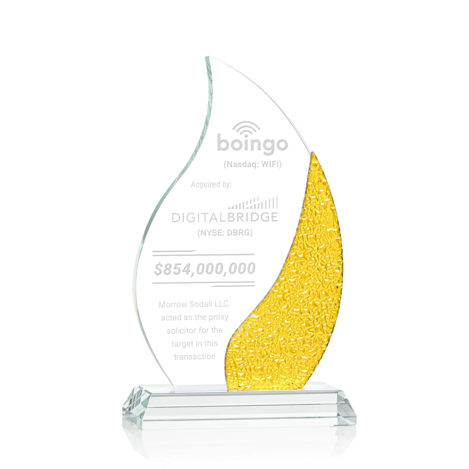 Personalized Starfire Crystal Flame Award with a Stained-Glass Side Texture for team milestone celebrations