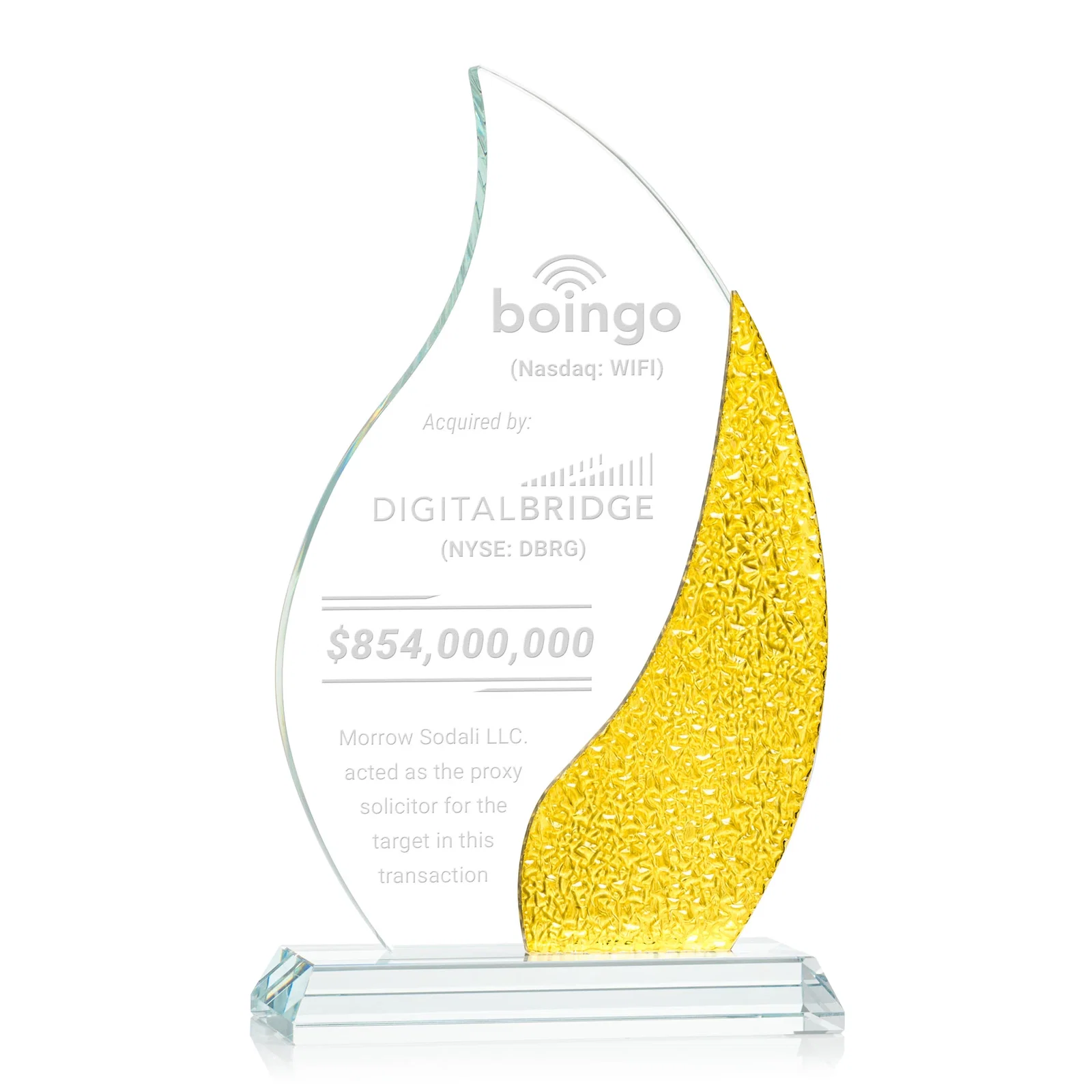 Personalized Starfire Crystal Flame Award with a Stained-Glass Side Texture for graduation ceremonies