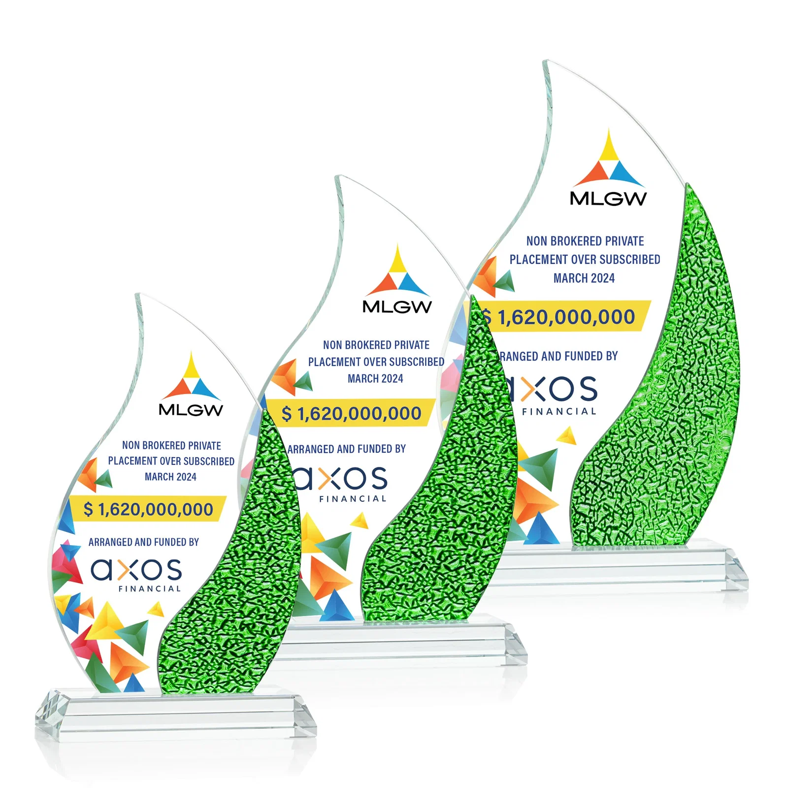 Personalized Starfire Crystal Flame Award with a Stained-Glass Side Texture for safety achievement programs