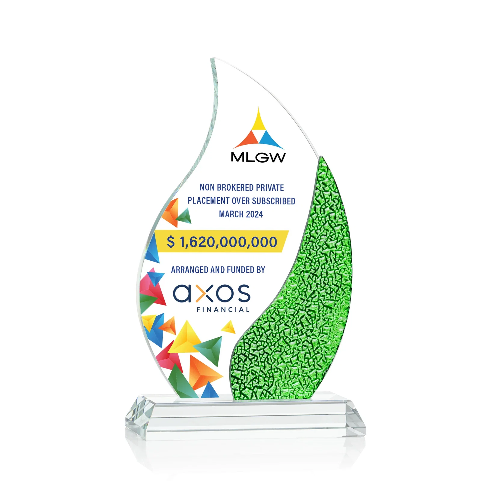 Personalized Starfire Crystal Flame Award with a Stained-Glass Side Texture for volunteer appreciation
