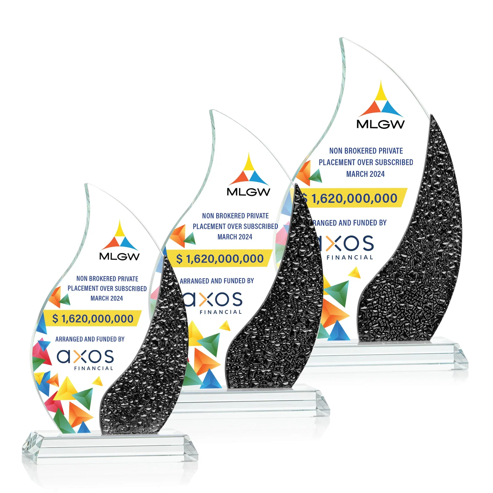 Promotional Starfire Crystal Flame Award with a Stained-Glass Side Texture for employee recognition
