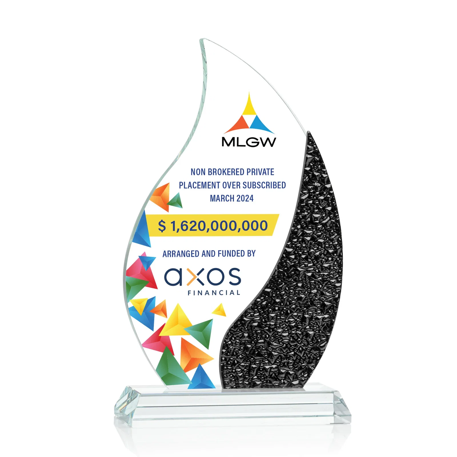 Promotional Starfire Crystal Flame Award with a Stained-Glass Side Texture for service anniversary gifts