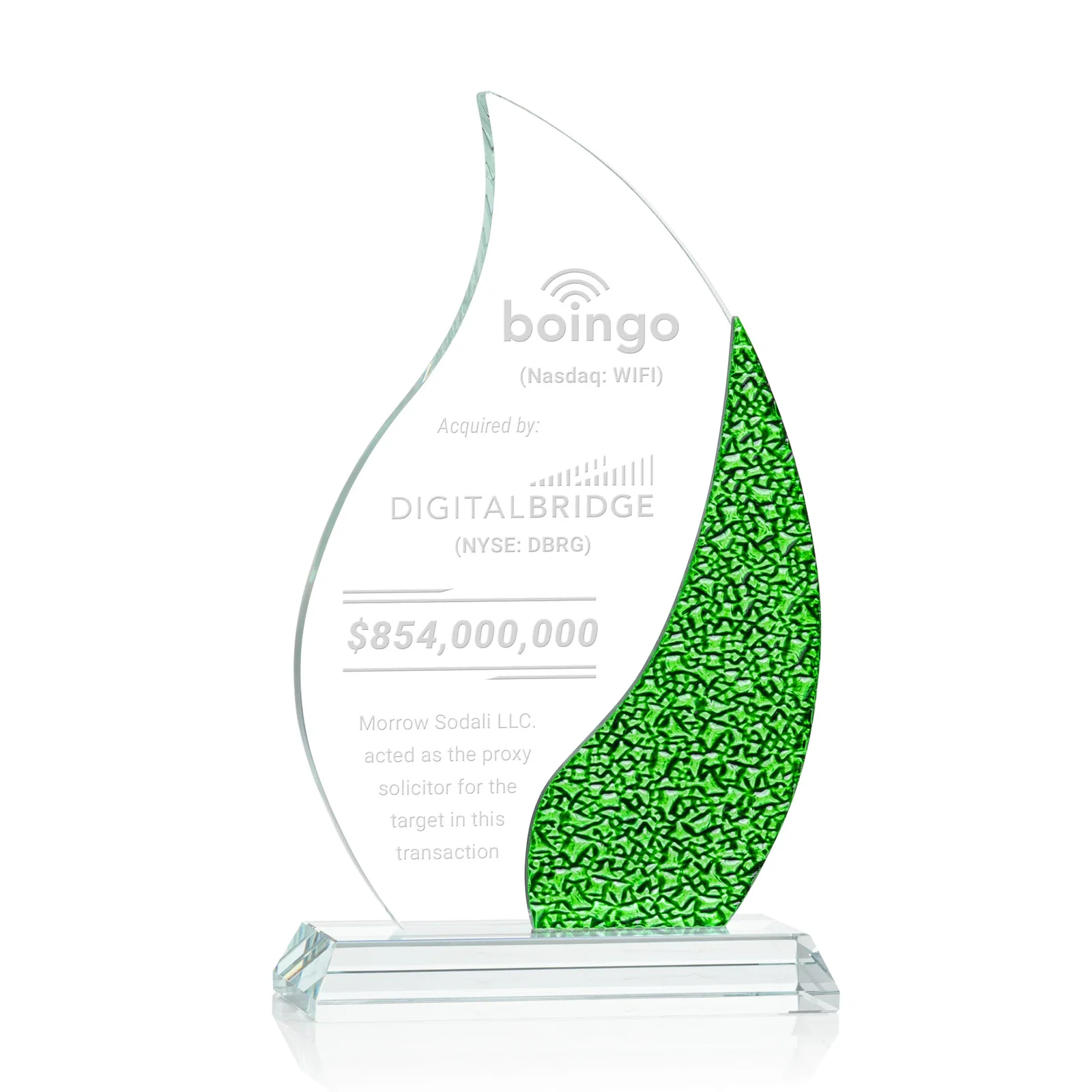 Custom Starfire Crystal Flame Award with a Stained-Glass Side Texture for service anniversary gifts