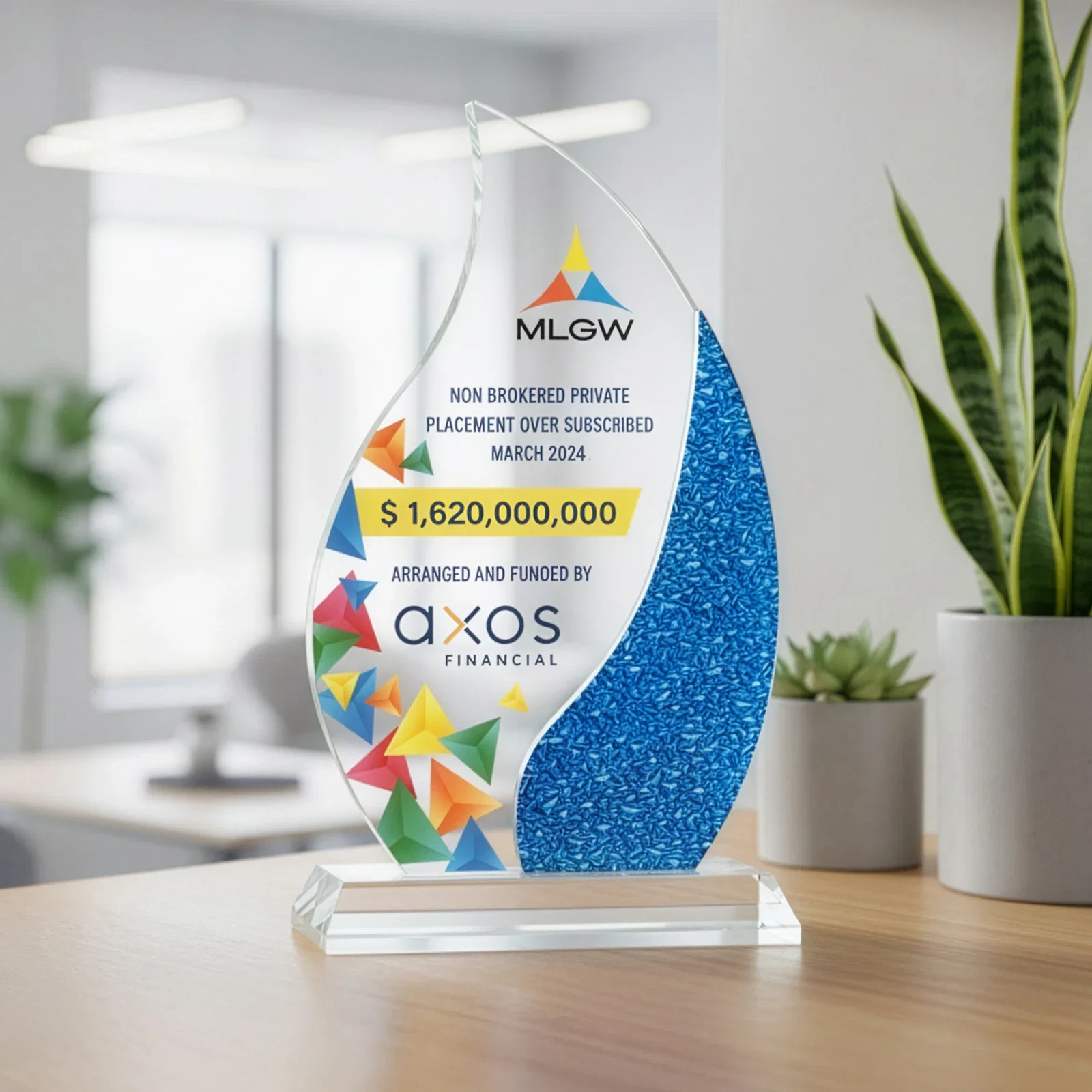Promotional Starfire Crystal Flame Award with a Stained-Glass Side Texture for safety achievement programs