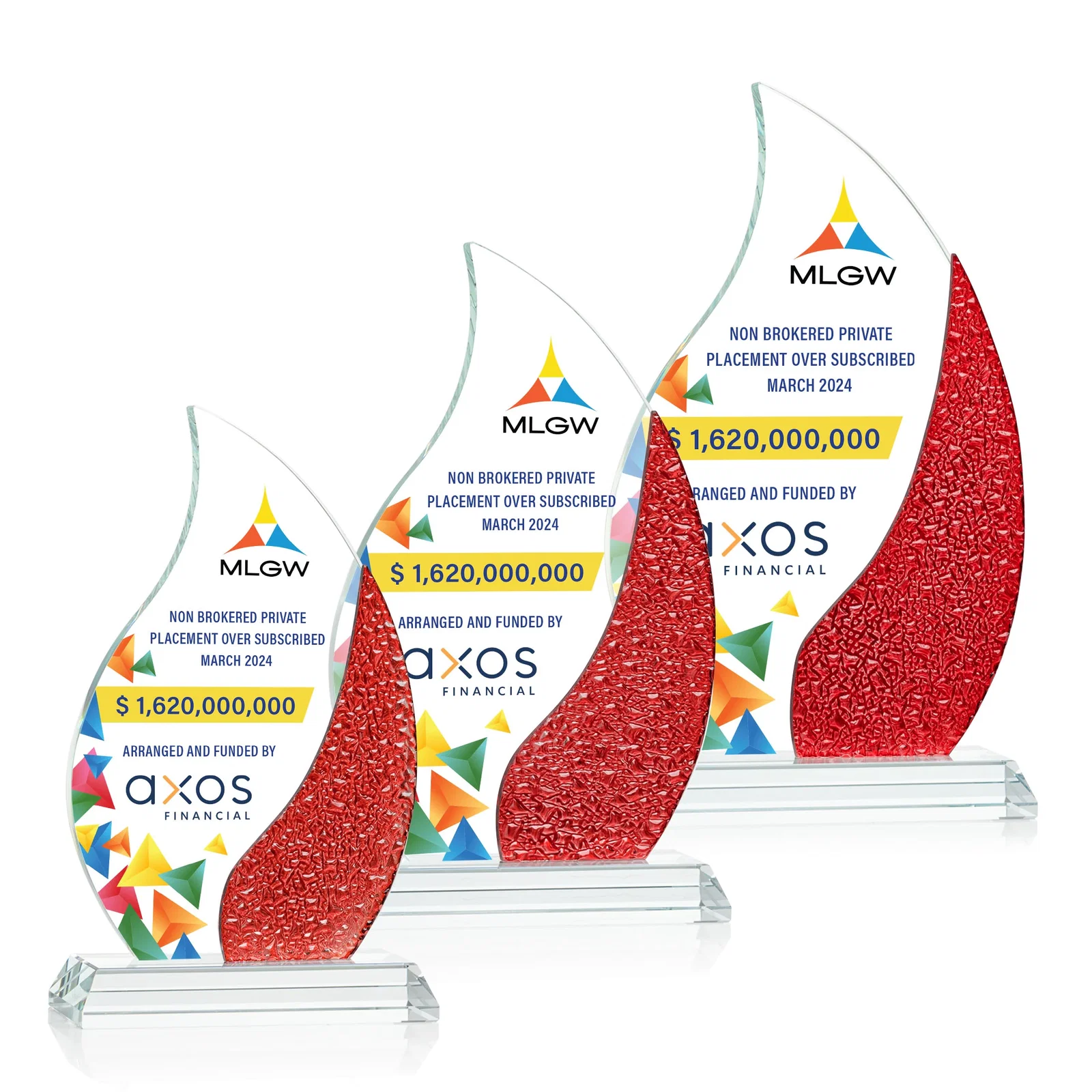 Promotional Starfire Crystal Flame Award with a Stained-Glass Side Texture for volunteer appreciation