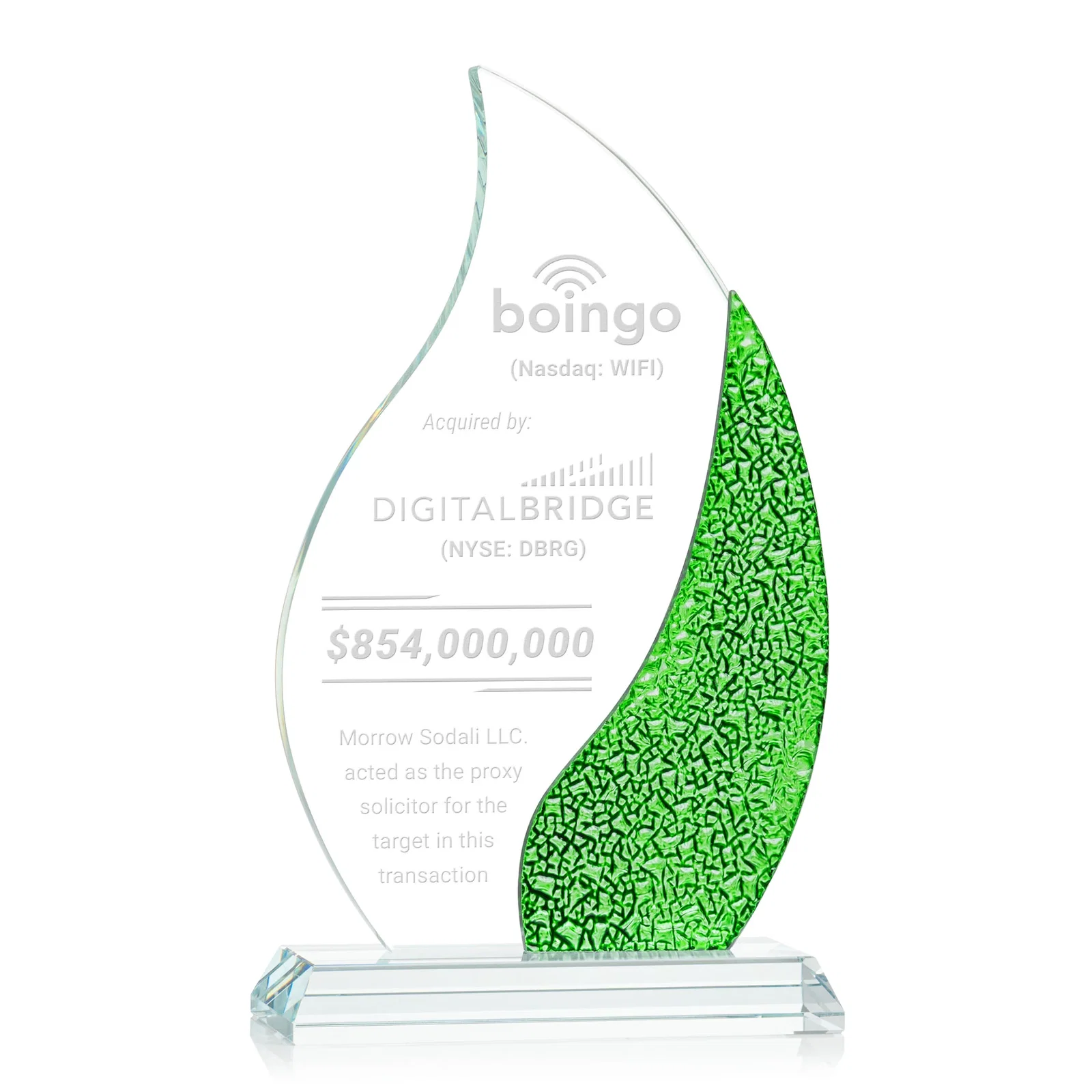 Custom Starfire Crystal Flame Award with a Stained-Glass Side Texture for sales achievement awards