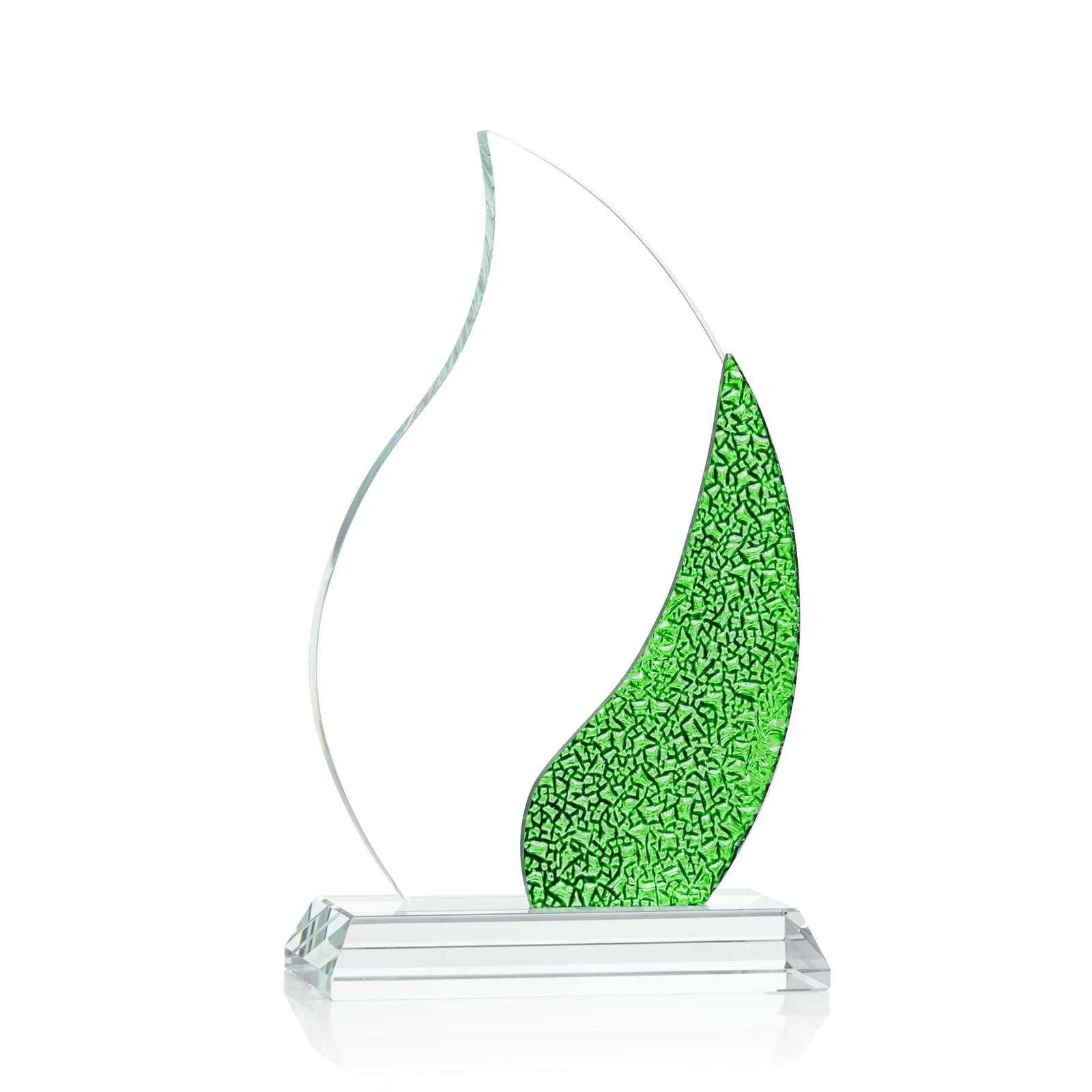Branded Starfire Crystal Flame Award with a Stained-Glass Side Texture for team milestone celebrations