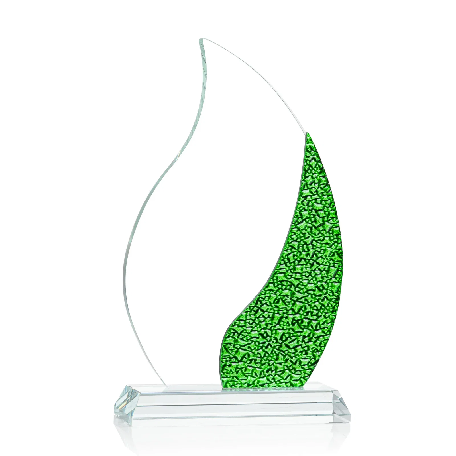 Branded Starfire Crystal Flame Award with a Stained-Glass Side Texture for donor appreciation