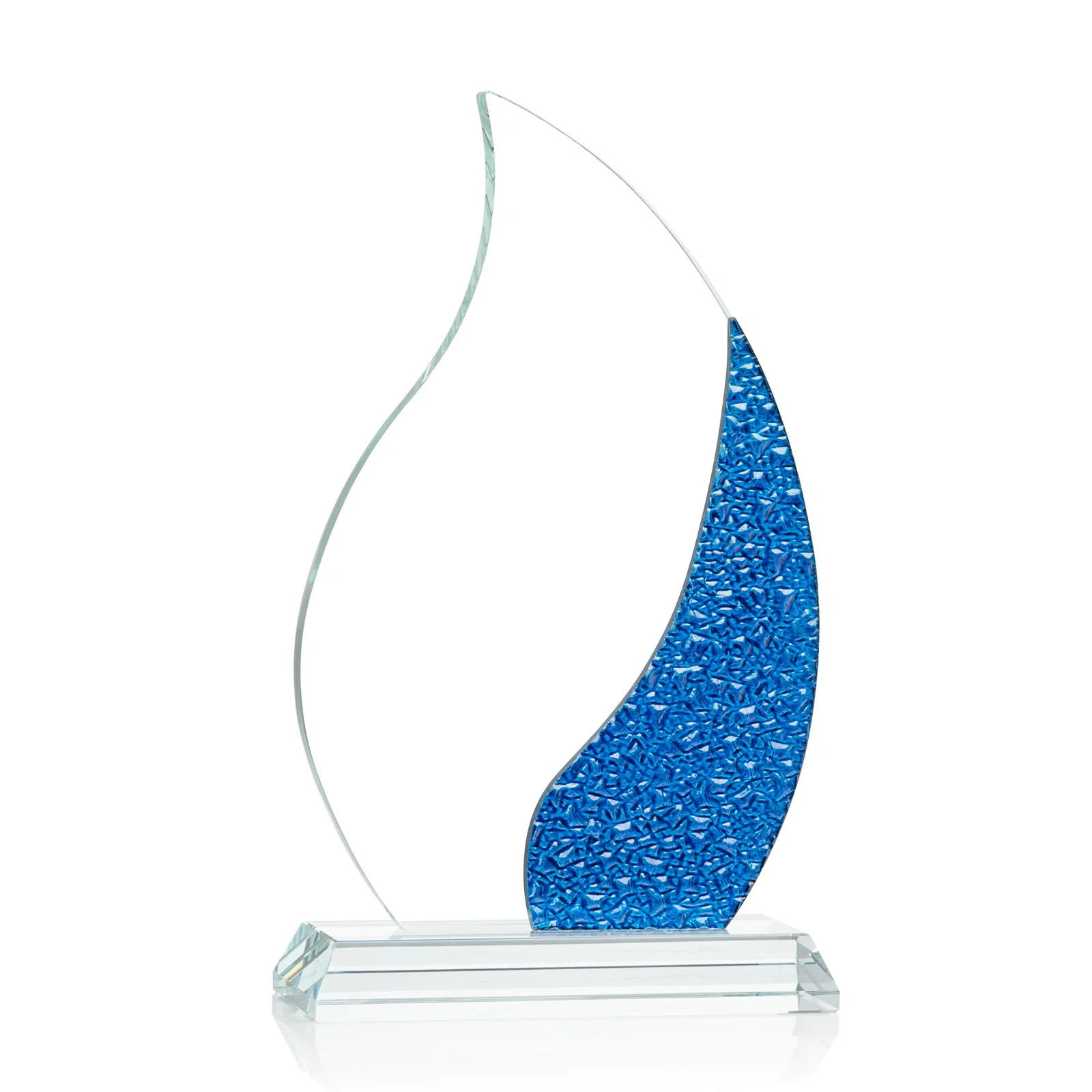 Custom printed Starfire Crystal Flame Award with a Stained-Glass Side Texture for employee recognition