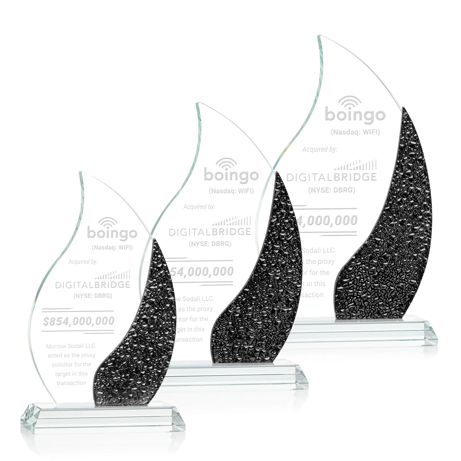 Custom Starfire Crystal Flame Award with a Stained-Glass Side Texture for retirement presentations