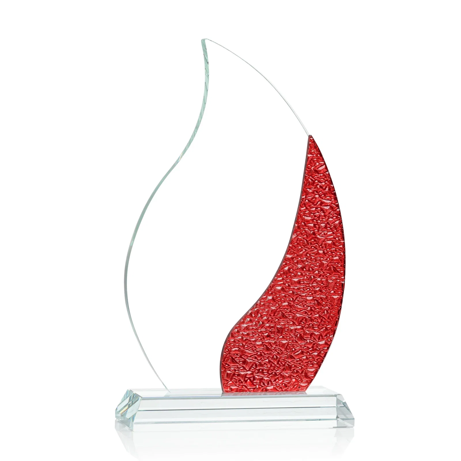 Custom printed Starfire Crystal Flame Award with a Stained-Glass Side Texture for sales achievement awards
