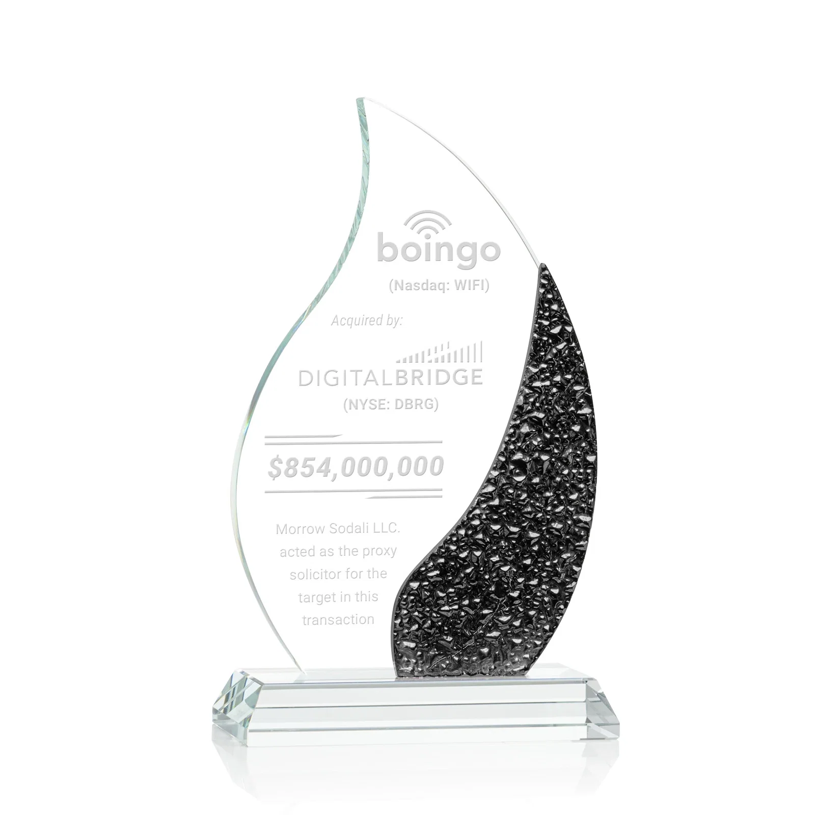 Custom Starfire Crystal Flame Award with a Stained-Glass Side Texture for team milestone celebrations