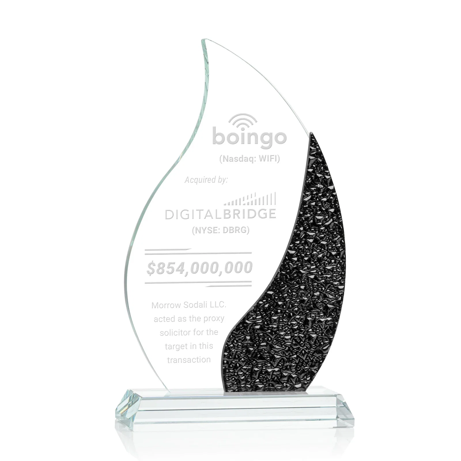 Custom Starfire Crystal Flame Award with a Stained-Glass Side Texture for donor appreciation