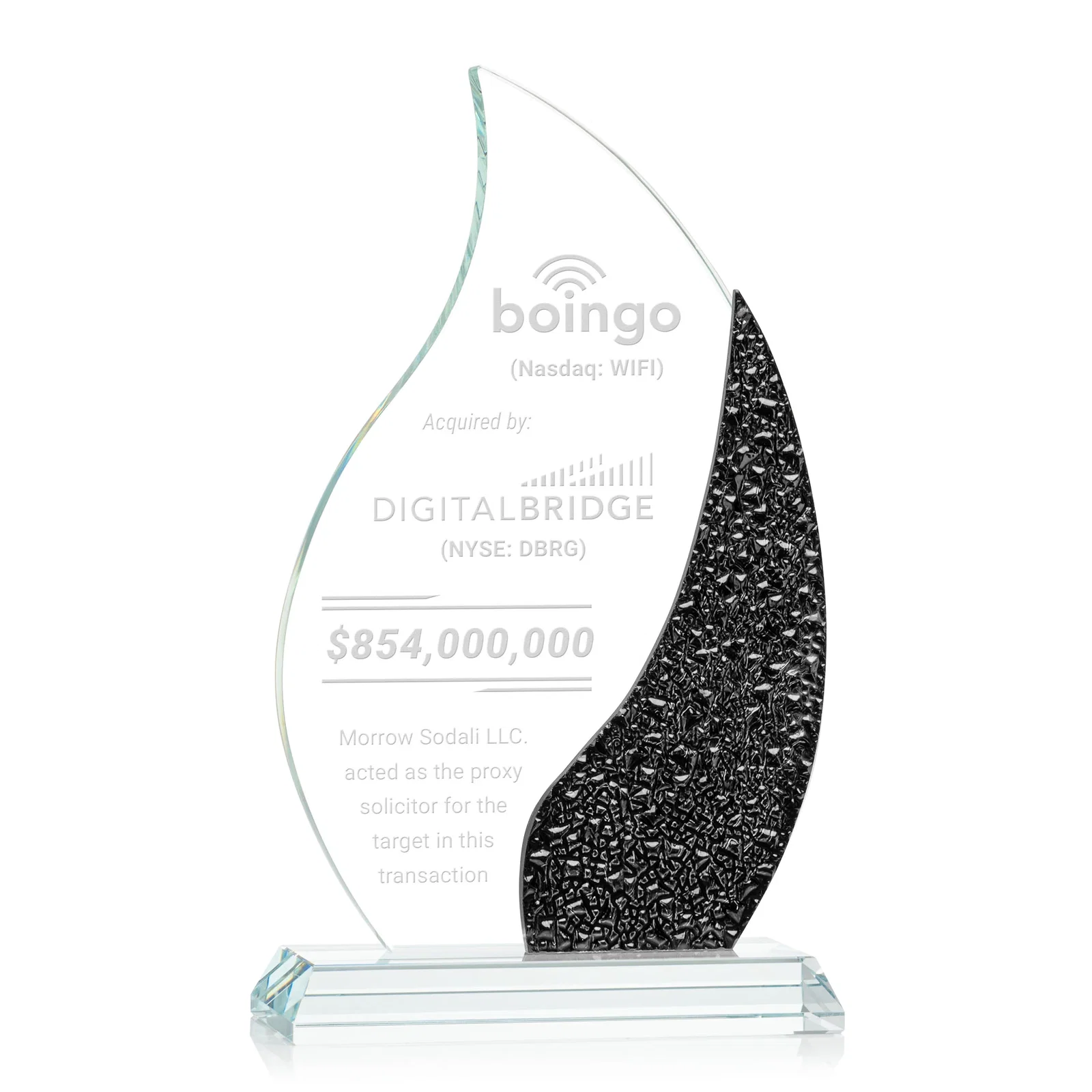 Custom Starfire Crystal Flame Award with a Stained-Glass Side Texture for graduation ceremonies