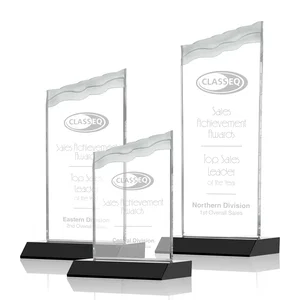Starfire Crystal Award with Carved Waterfall Top, Black Mitered Base