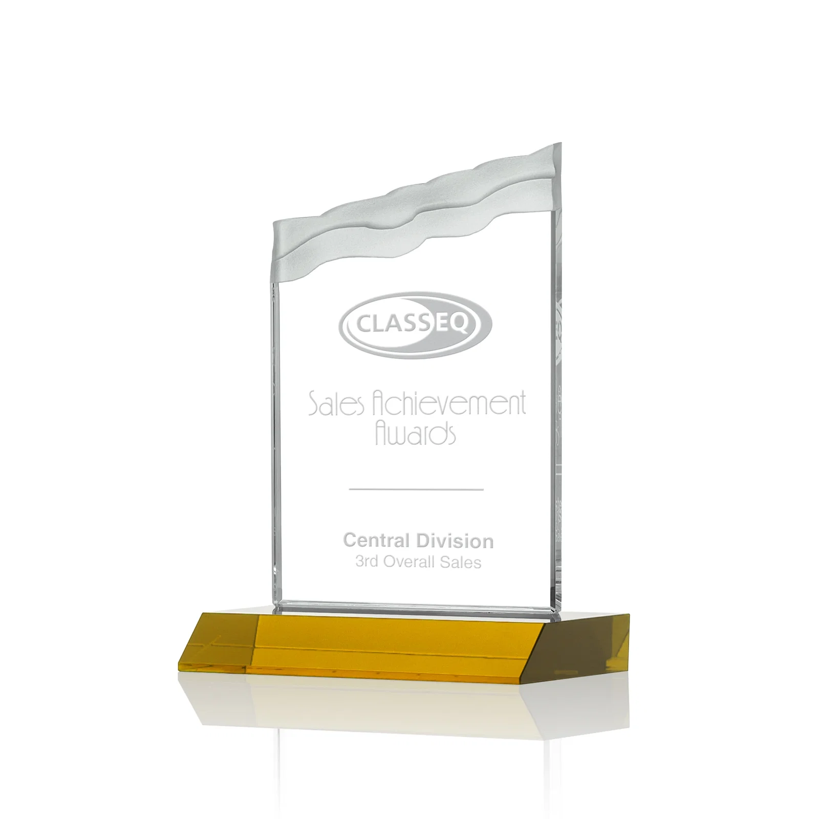 Custom Starfire Crystal Award with Carved Waterfall Top, Black Mitered Base, awards for volunteer appreciation