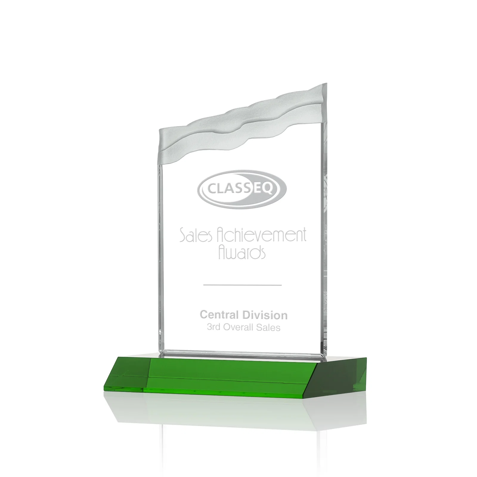 Personalized Starfire Crystal Award with Carved Waterfall Top, Black Mitered Base, awards for corporate award ceremonies
