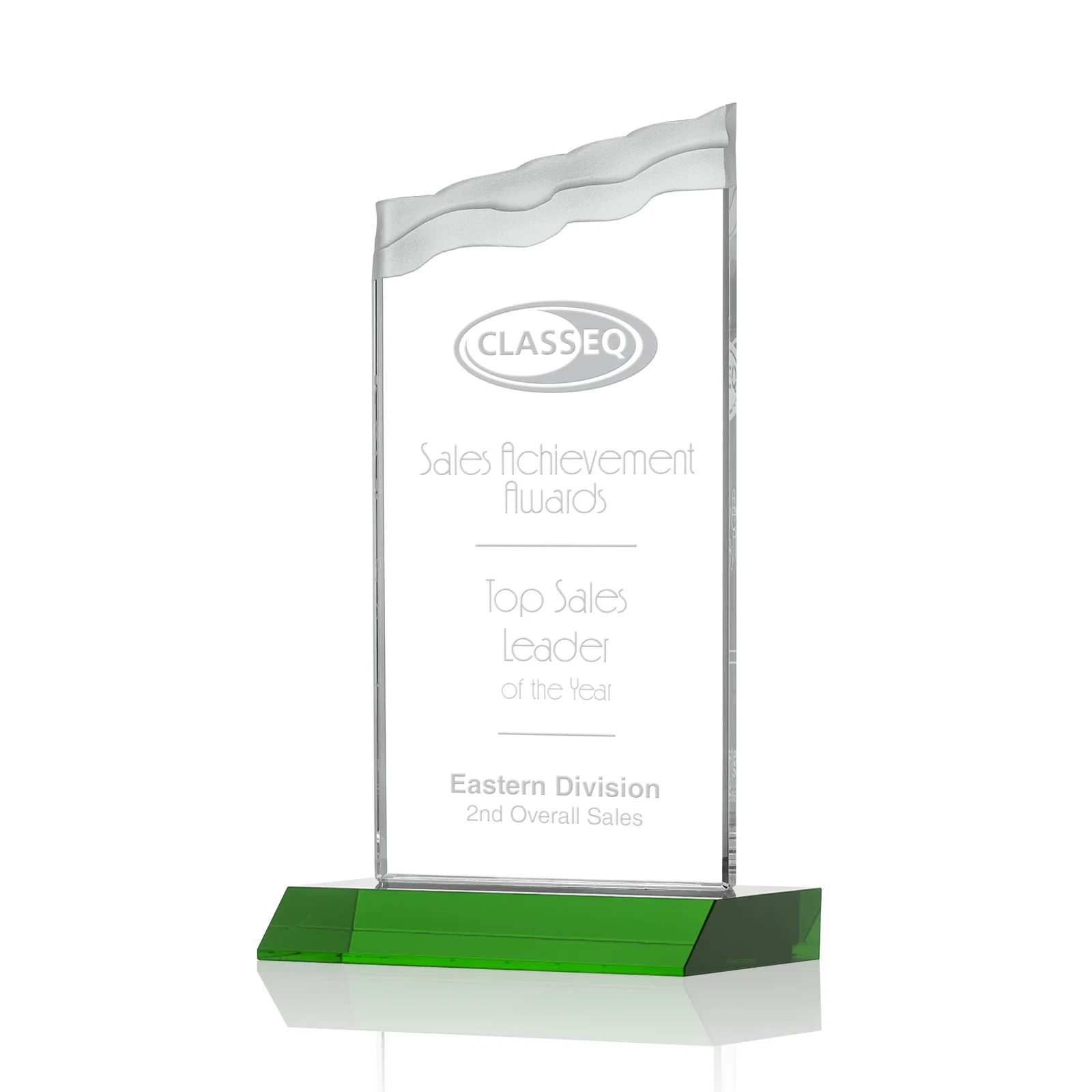 Personalized Starfire Crystal Award with Carved Waterfall Top, Black Mitered Base, awards for service anniversary gifts