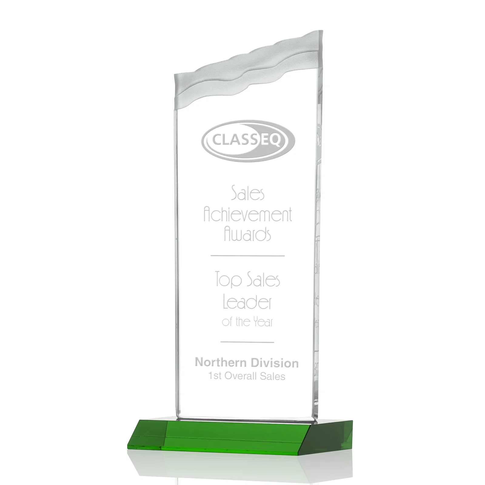 Personalized Starfire Crystal Award with Carved Waterfall Top, Black Mitered Base, awards for sales achievement awards