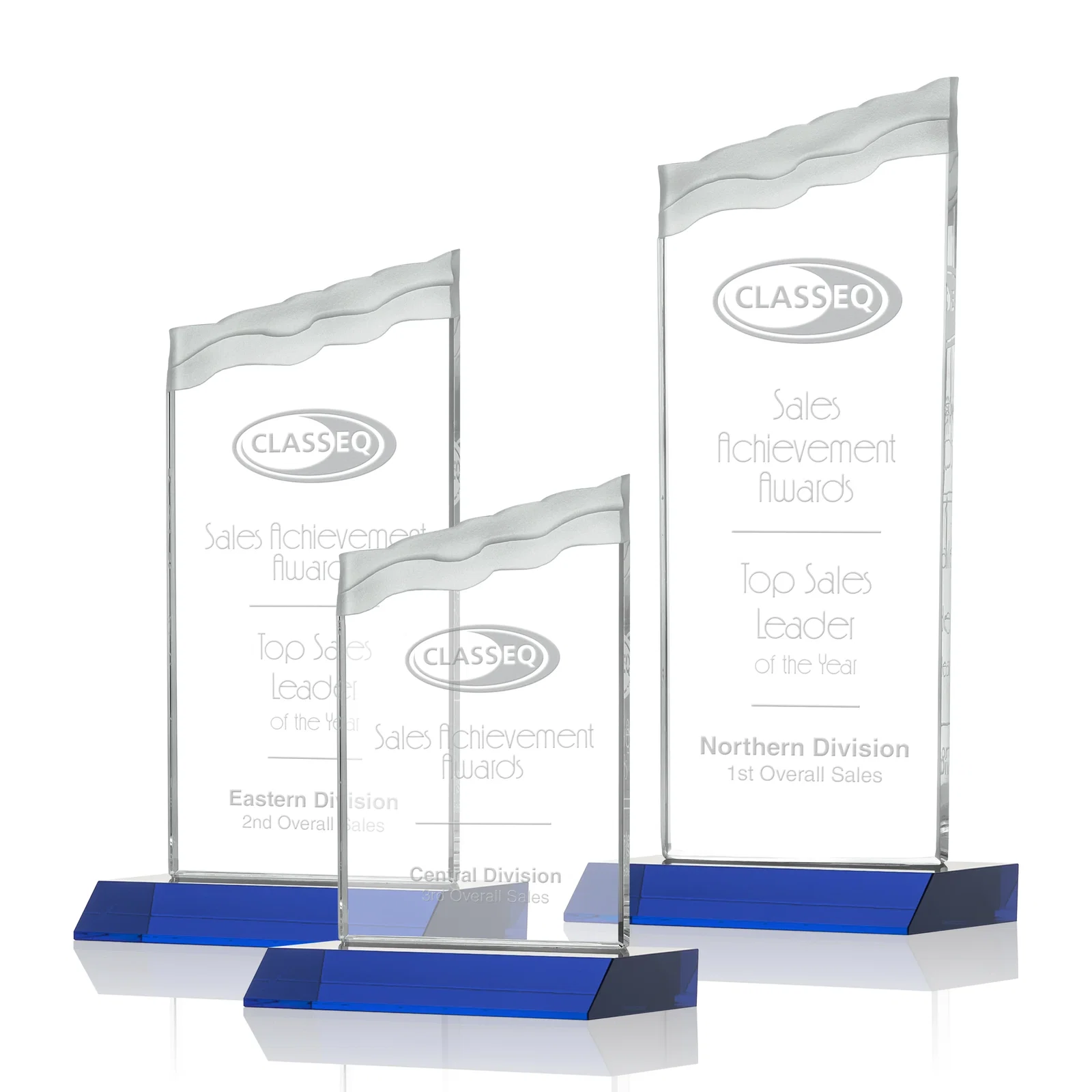 Personalized Starfire Crystal Award with Carved Waterfall Top, Black Mitered Base, awards for retirement presentations