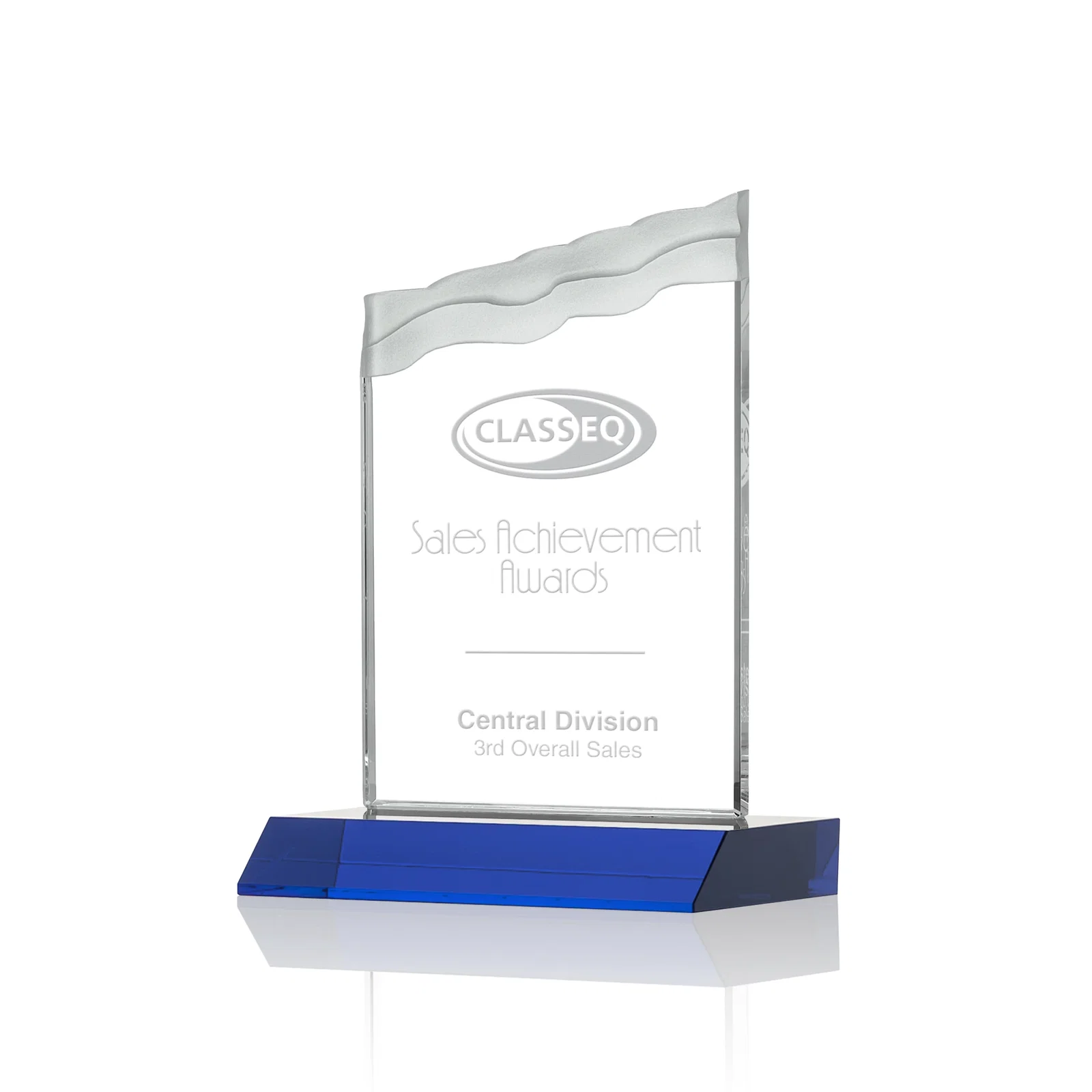 Personalized Starfire Crystal Award with Carved Waterfall Top, Black Mitered Base, awards for team milestone celebrations