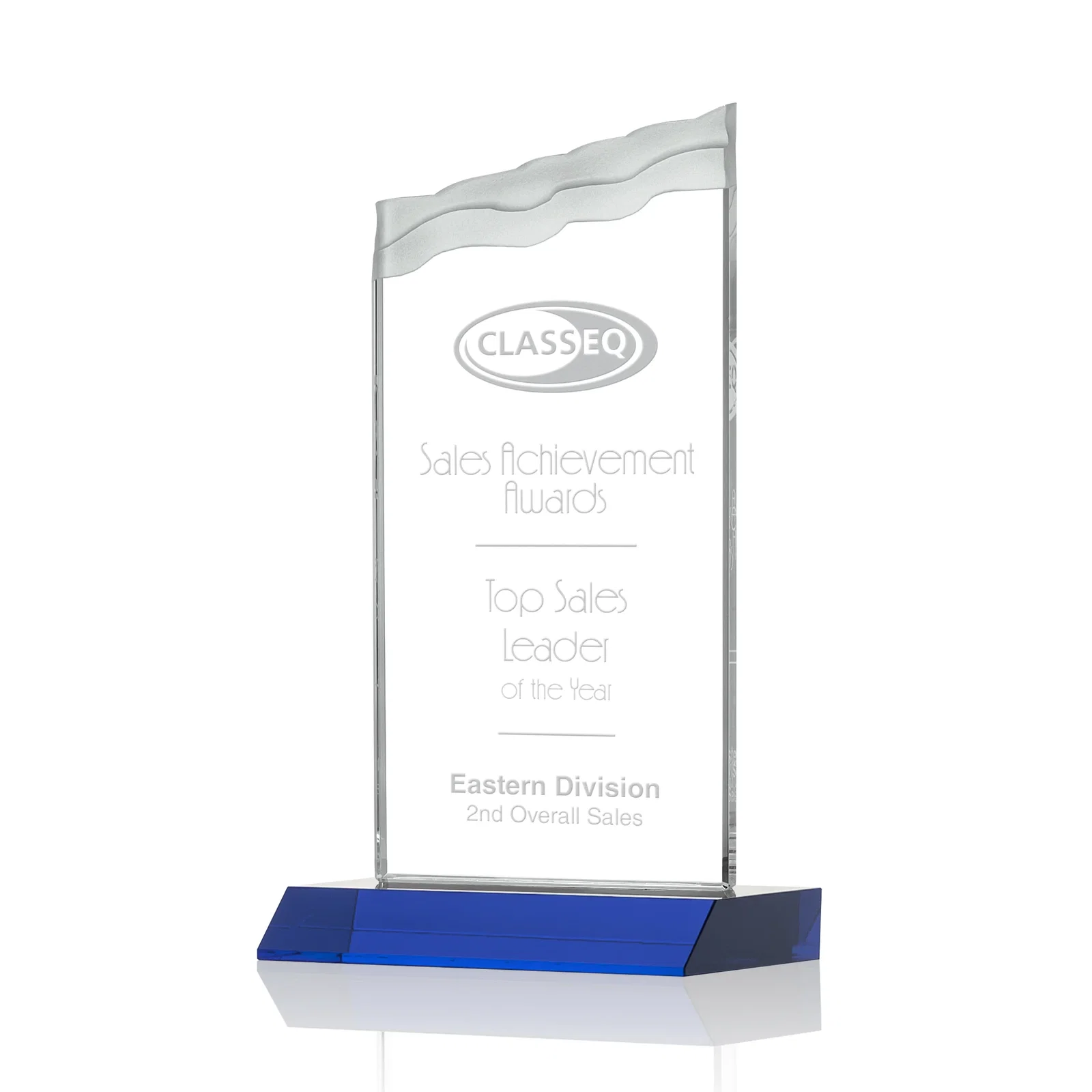 Personalized Starfire Crystal Award with Carved Waterfall Top, Black Mitered Base, awards for donor appreciation