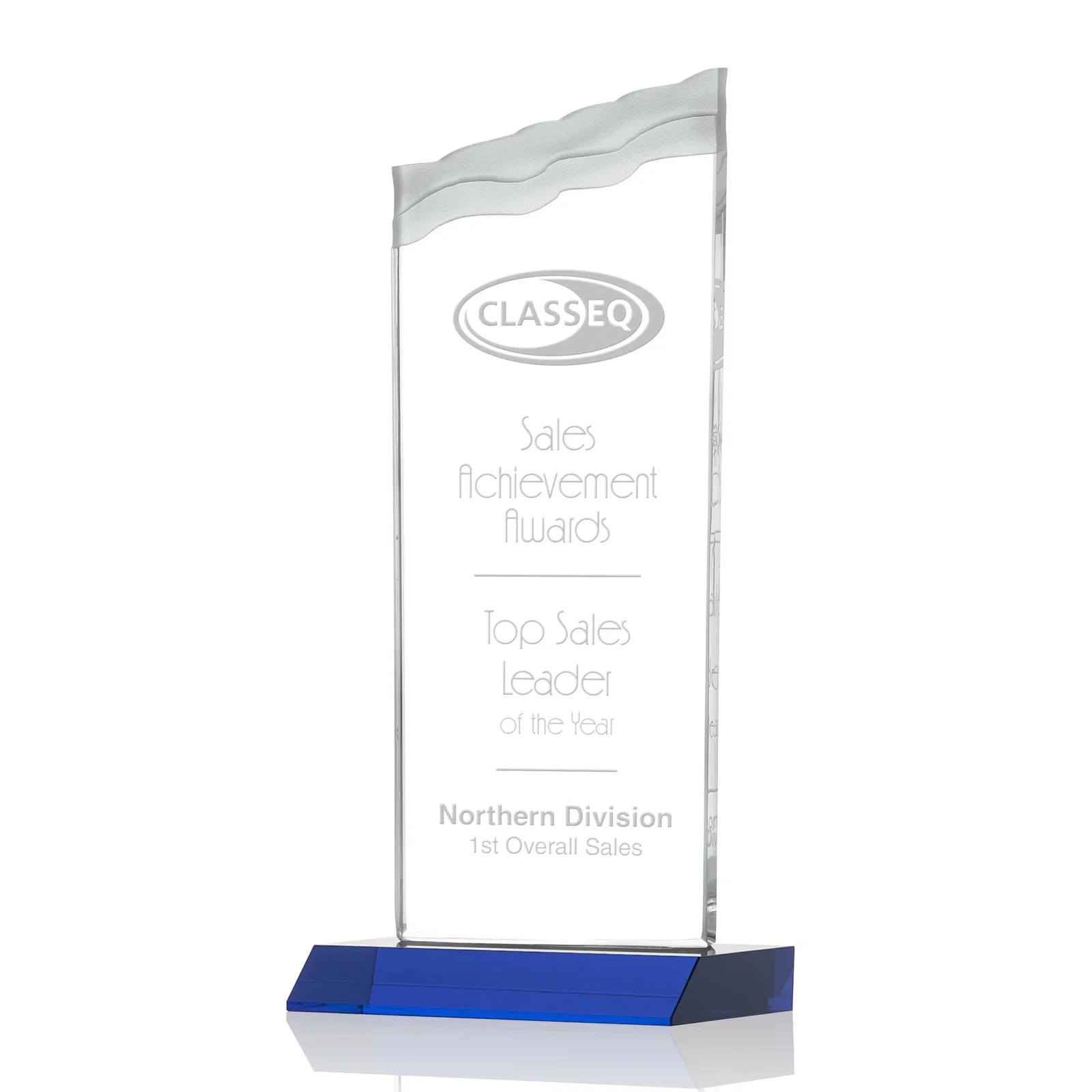 Personalized Starfire Crystal Award with Carved Waterfall Top, Black Mitered Base, awards for graduation ceremonies
