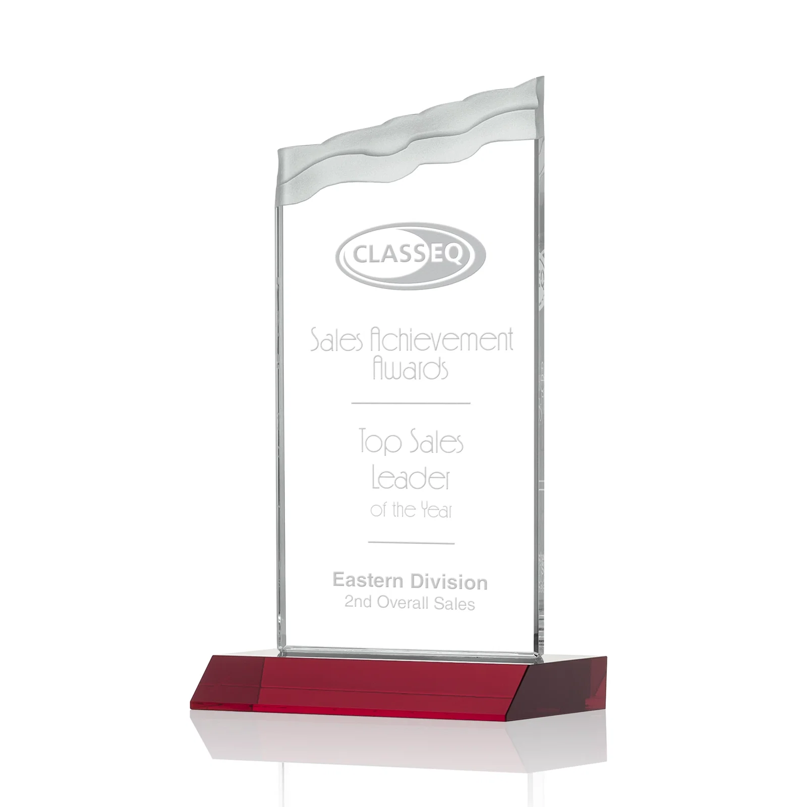 Personalized Starfire Crystal Award with Carved Waterfall Top, Black Mitered Base, awards for dealer and partner awards
