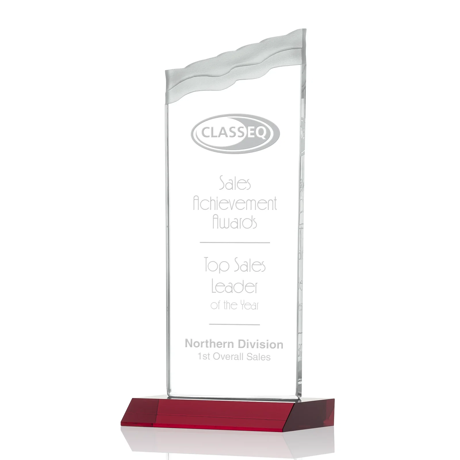 Personalized Starfire Crystal Award with Carved Waterfall Top, Black Mitered Base, awards for company anniversary events