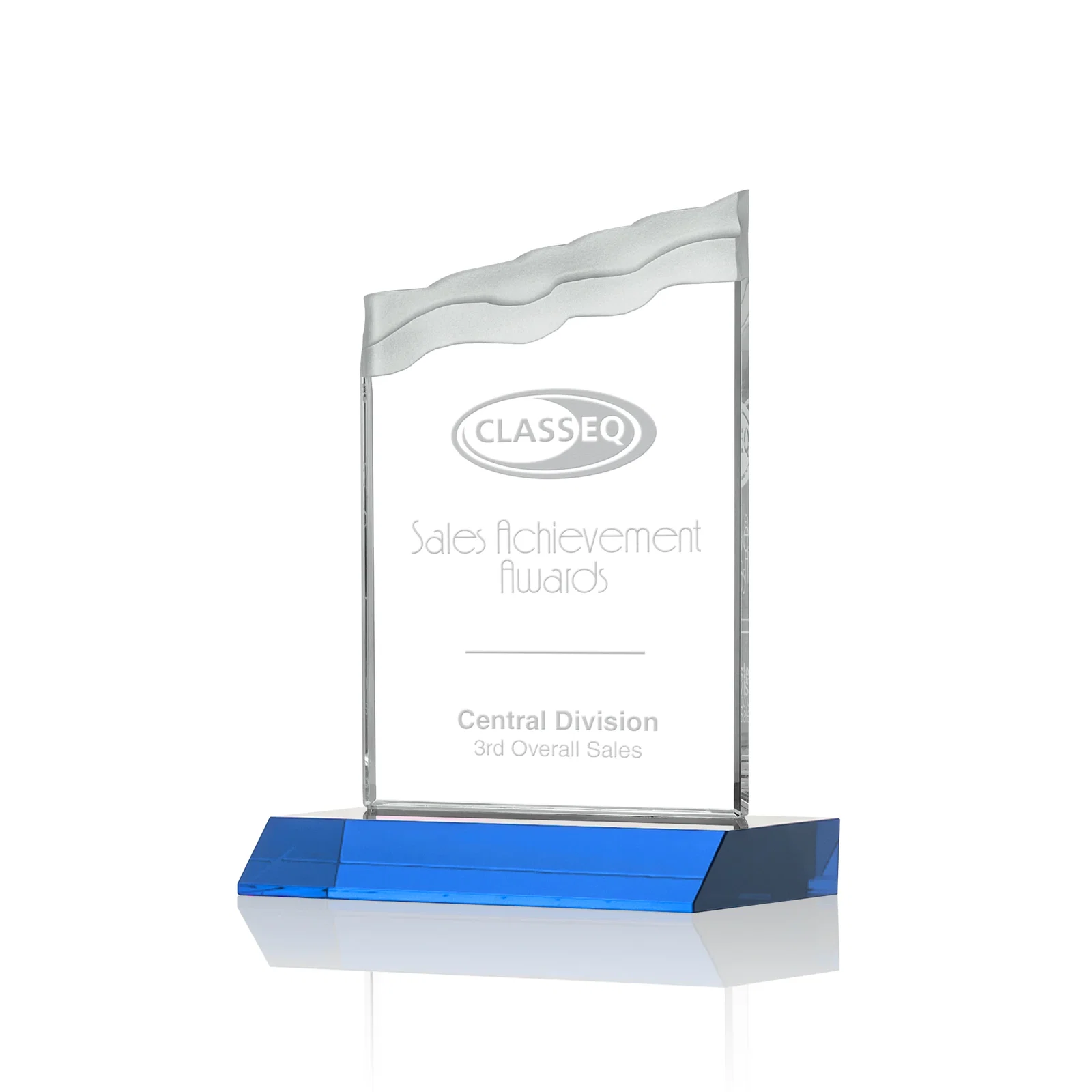 Promotional Starfire Crystal Award with Carved Waterfall Top, Black Mitered Base, awards for corporate award ceremonies