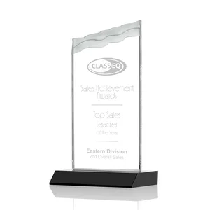 Starfire Crystal Award with Carved Waterfall Top, Black Mitered Base